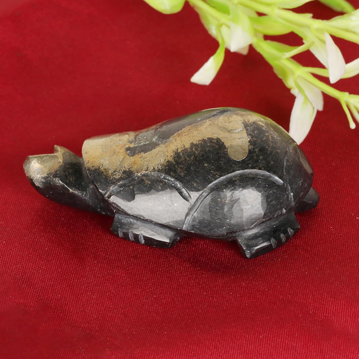 REAL-GEMS 353.9 Ct. Natural Golden Pyrite Turtle Stone Statue for Home Décor