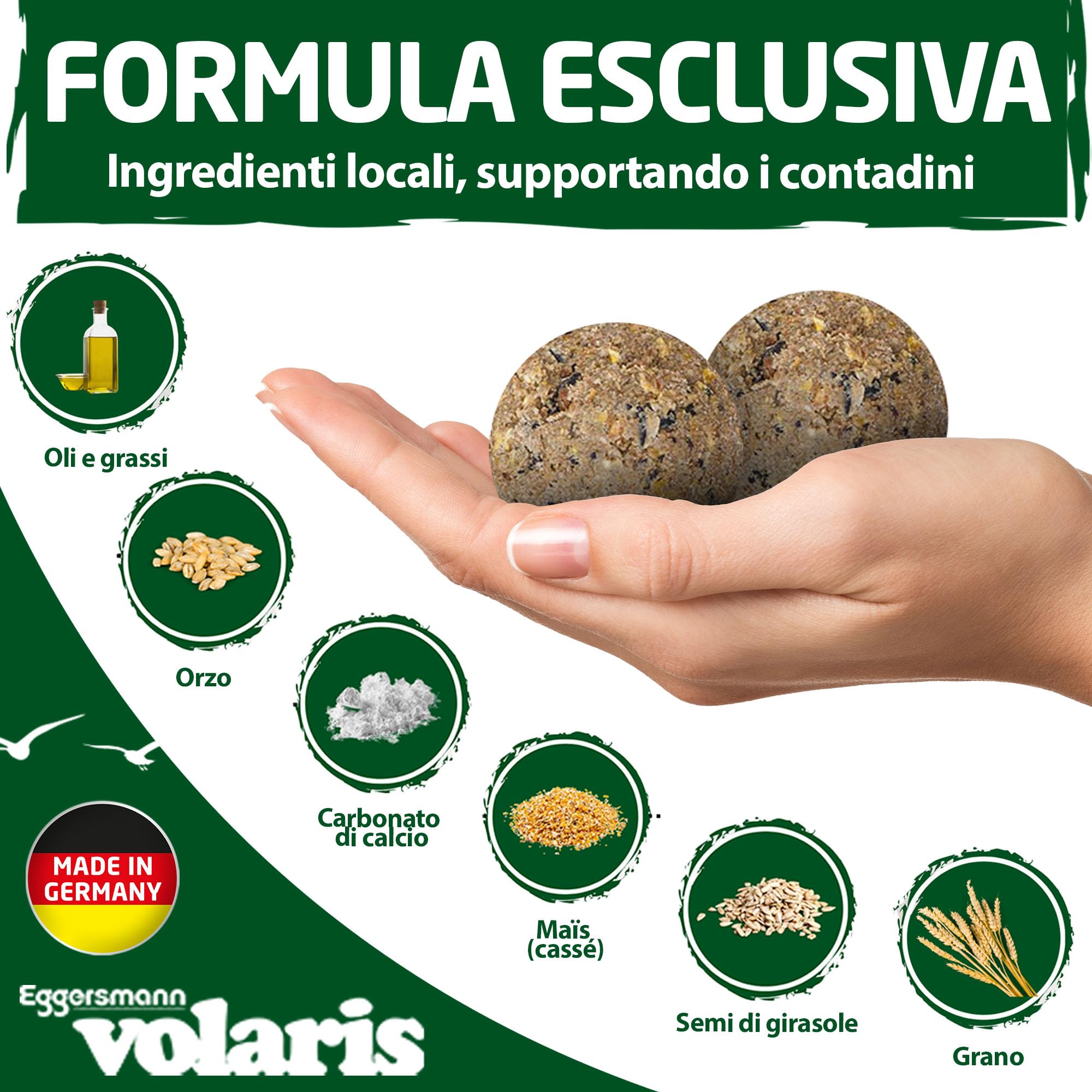 Eggersmann Volaris Gnocchi di Mangime Senza Rete 100 Pezzi 9 kg per Uccelli Selvatici