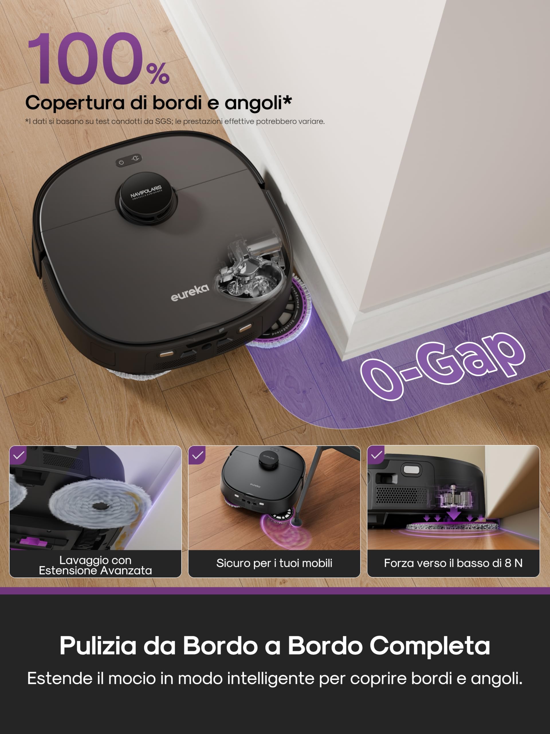 Eureka J15 Evo Ultra Gen2, Robot Aspirapolvere e Lavapavimenti, Stazione di Pulizia Automatica, 22000Pa, Mocio Estensibile Angoli, Tappeti/Pavimenti, Spazzola Anti-Groviglio, per Peli Animali e Casa
