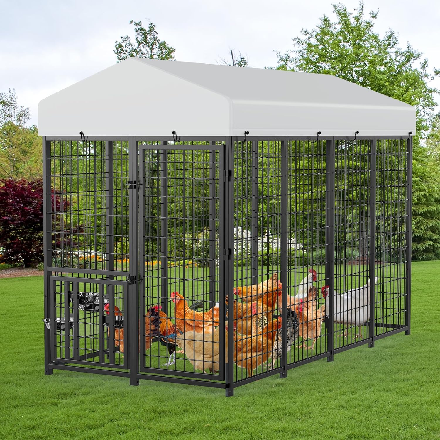 ROOMTEC Large Metal Chicken Coop, Walk-in Poultry Chicken Coops for 15 Chickens (8'L x 4'W x 5.6'H)