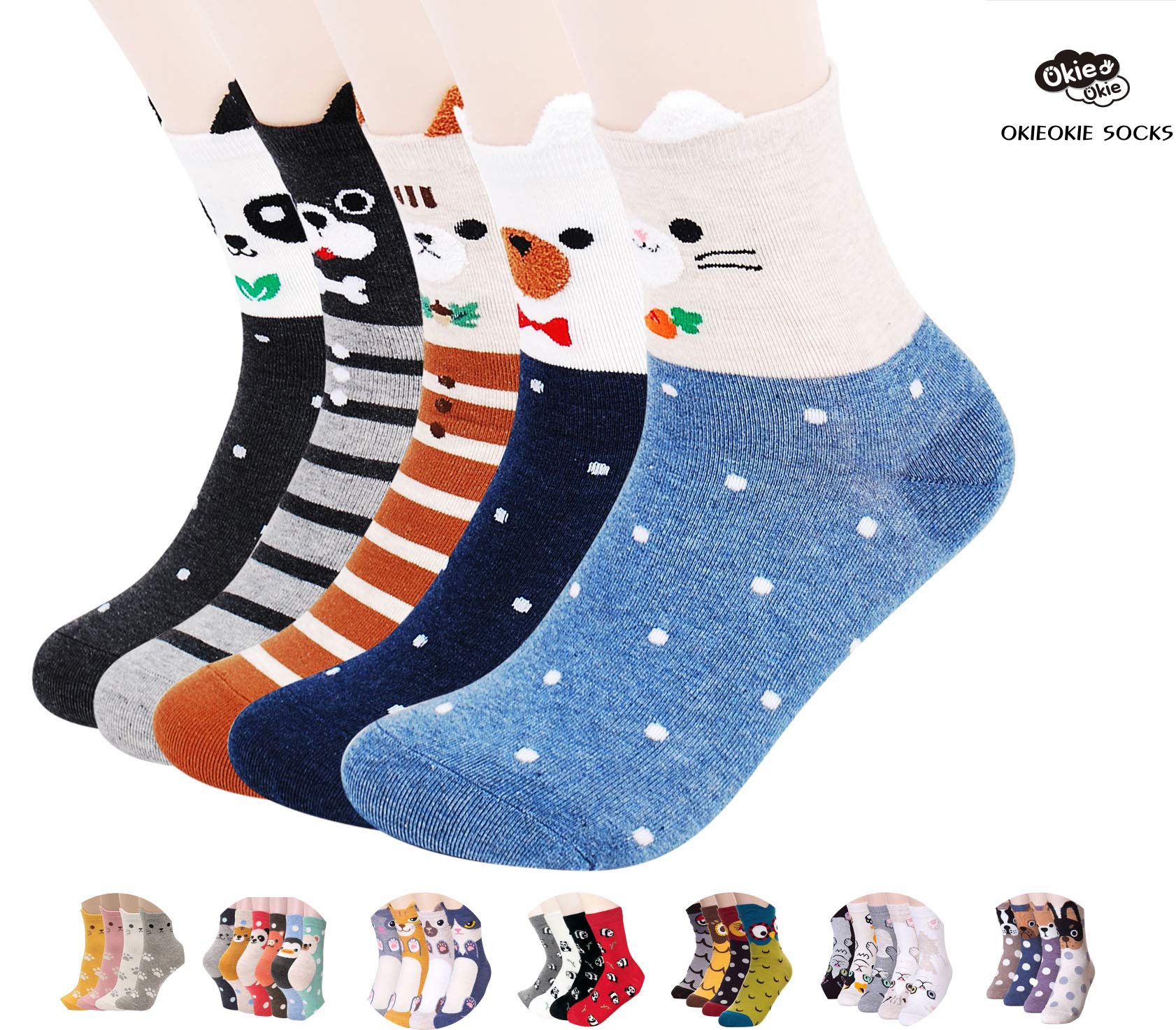 OKIE OKIE Best Selling Womens Socks Gift - Animal Cat Dog Art Animation Character | Christmas Gifts for Socks Women (Animal - Bolok Animal 5pcs)