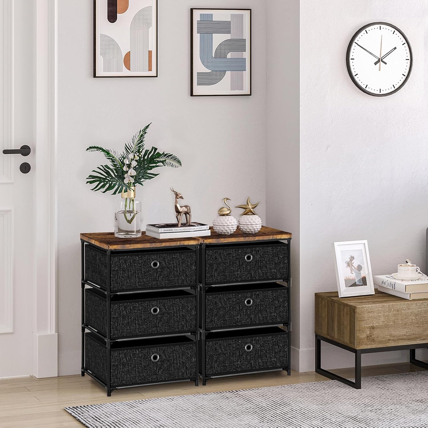 VASICAR Nightstand with 3 Drawers, Clothes Storage Organizer, Small Fabric Dresser for Bedroom, Closet, Entryway, Hallway, Nursery, Dorm