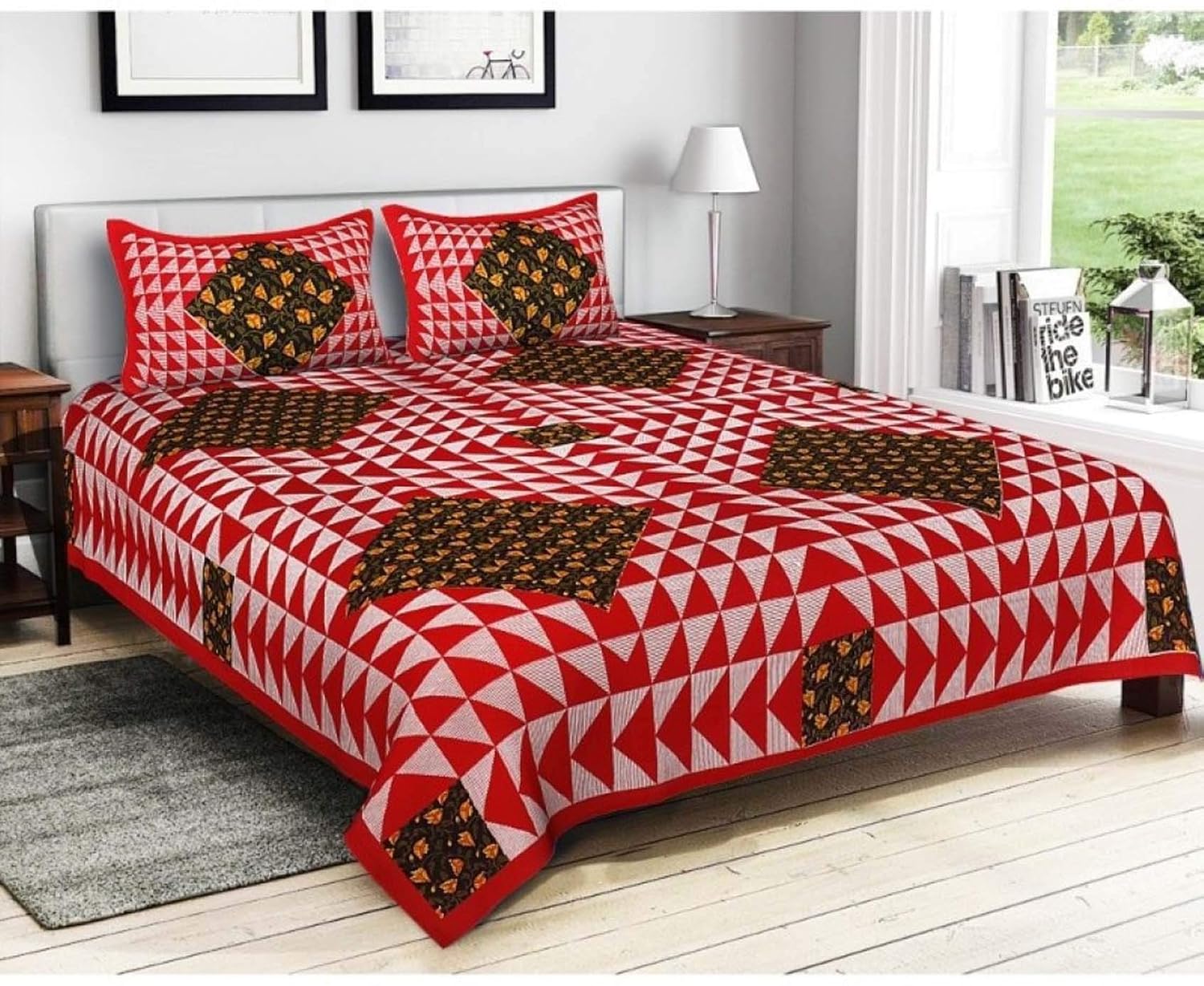 NUTAN INDUSTRIES Strawberry RAJWADA Pannel Print King BEDSHEET Size