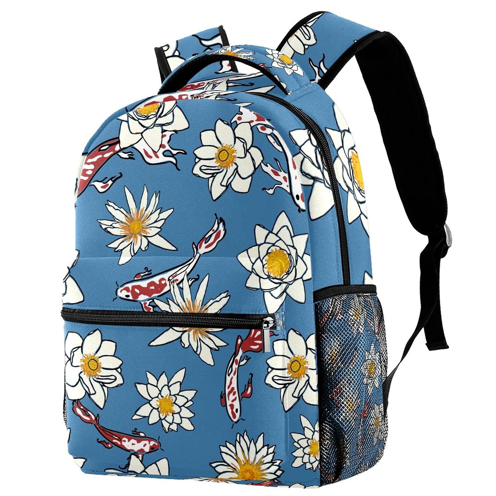 Sac à dos de voyage motif lotus bleu résistant et confortable pour le dos des enfants