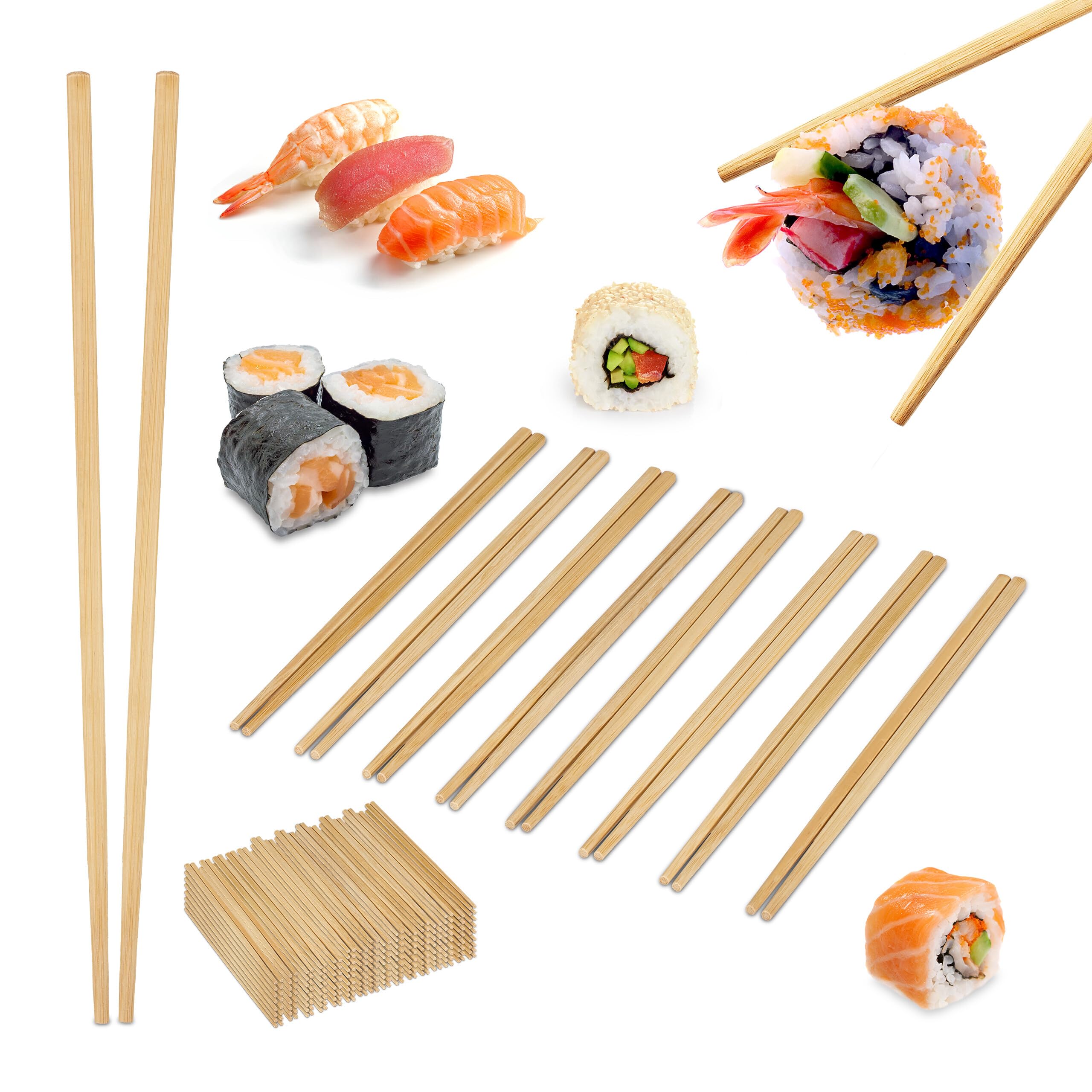 Baguettes chinoises réutilisables en bambou naturel antidérapantes Relaxdays de 24 cm 144 paires