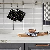 Vista 5 de Juego de 2 soportes para ollas, diseño de gato negro, resistente al calor, para barbacoa, cocinar, hornear, comida caliente para mujeres y hombres