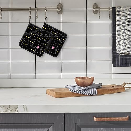 Miniatura 5 de Juego de 2 soportes para ollas, diseño de gato negro, resistente al calor, para barbacoa, cocinar, hornear, comida caliente para mujeres y hombres,