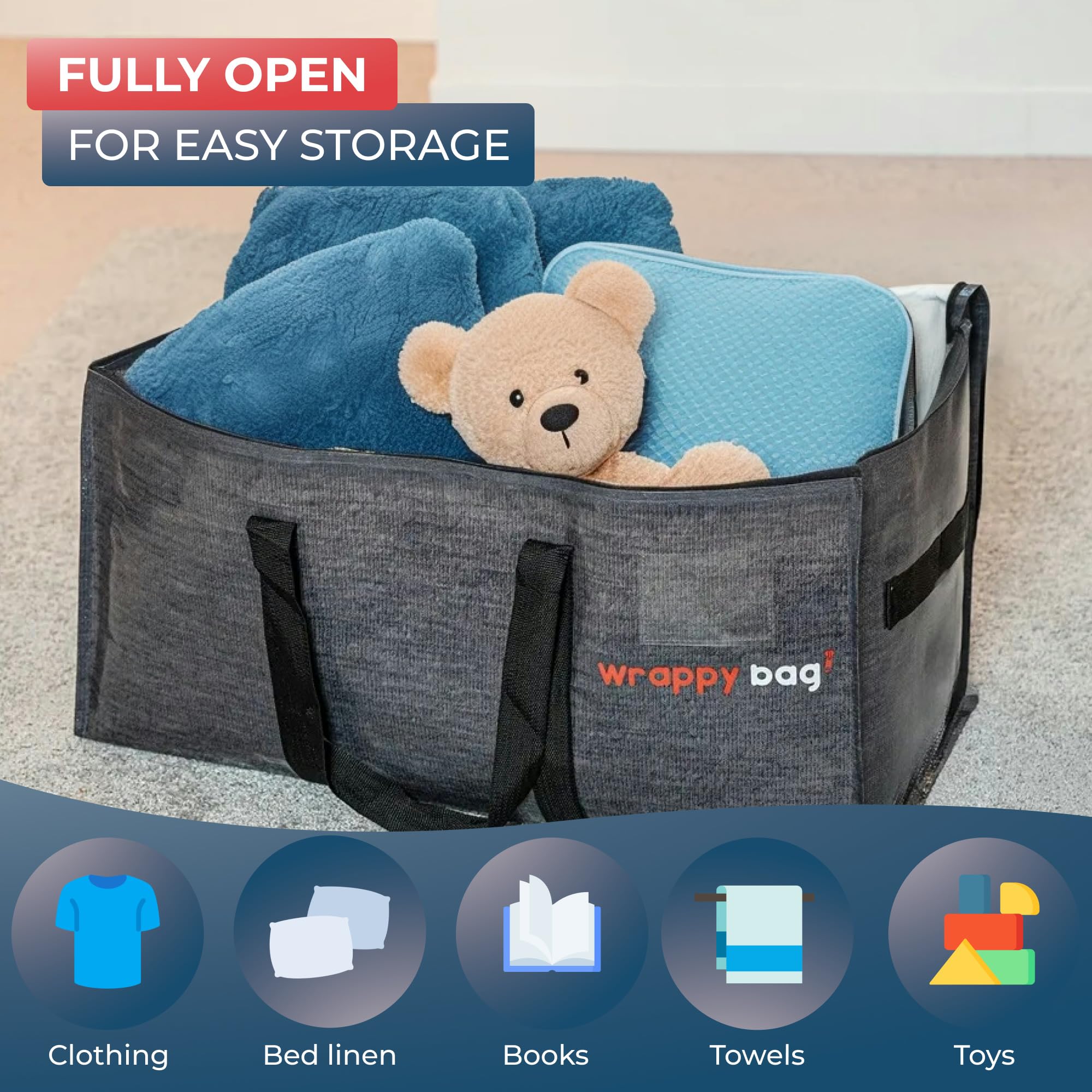 WRAPPYBAG Pack of 8 XXL Storage Bags, with transparent window, Packing bags for Moving House - Image 5