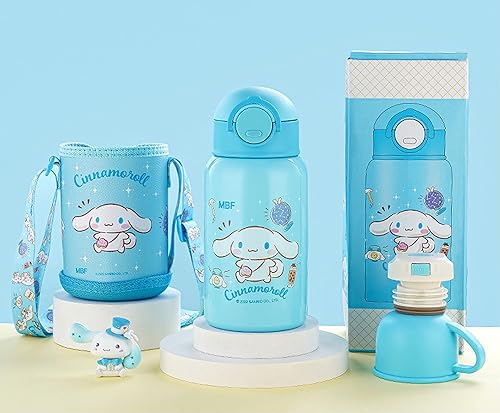 Miniatura 2 de Everyday Delights Sanrio Cinnamoroll - Botella de agua aislada de acero inoxidable con taza, popote y bolsa, 16.9 fl oz, color azul (CN2140)