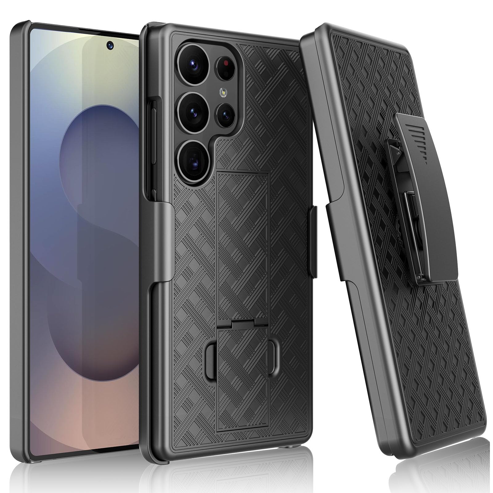 Tiflook Galaxy S25 Ultra Case with Kickstand & Belt Clip Holster, Heavy Duty Shockproof Armor Protective Rugged Woven Pattern Hard Plastic Phone Cover