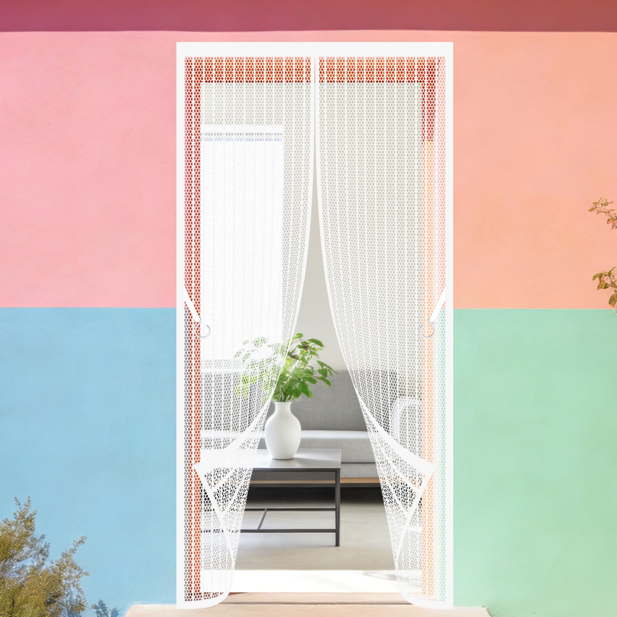 Pshcee White Magnetic Door Screen 127 X 248 Cm No Tools Installation Anti Mosquito Mesh Curtain With Powerful Magnets Keep Fresh Air In Bugs Out For Living Room, Bedroom, Patio,