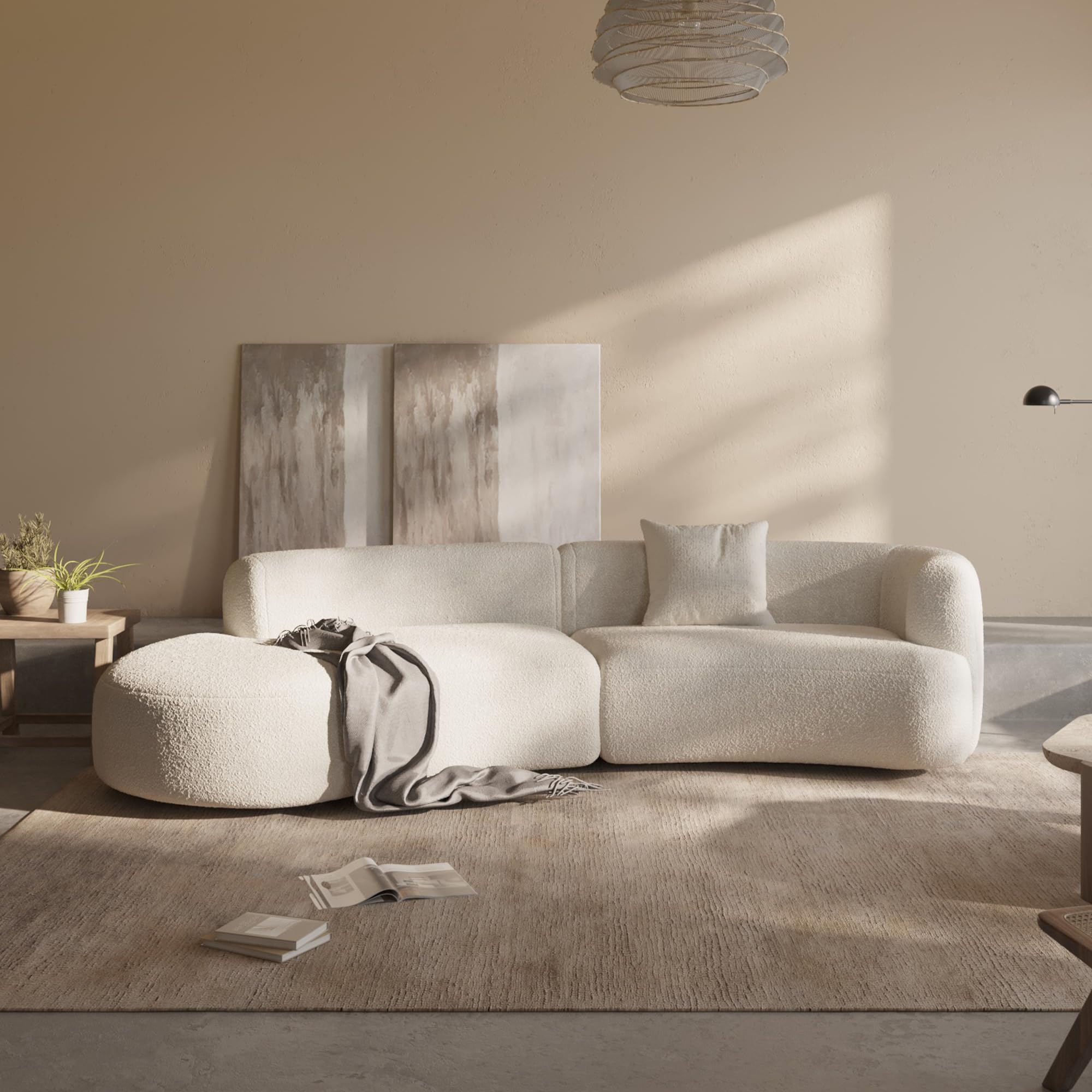 Acanva Modern Curved Sectional Boucle Fabric Sofa