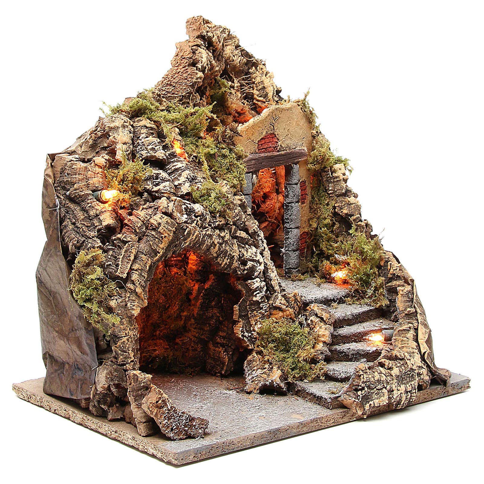 Holyart Décor crèche éclairé avec Grotte et Maisons 40X50X45