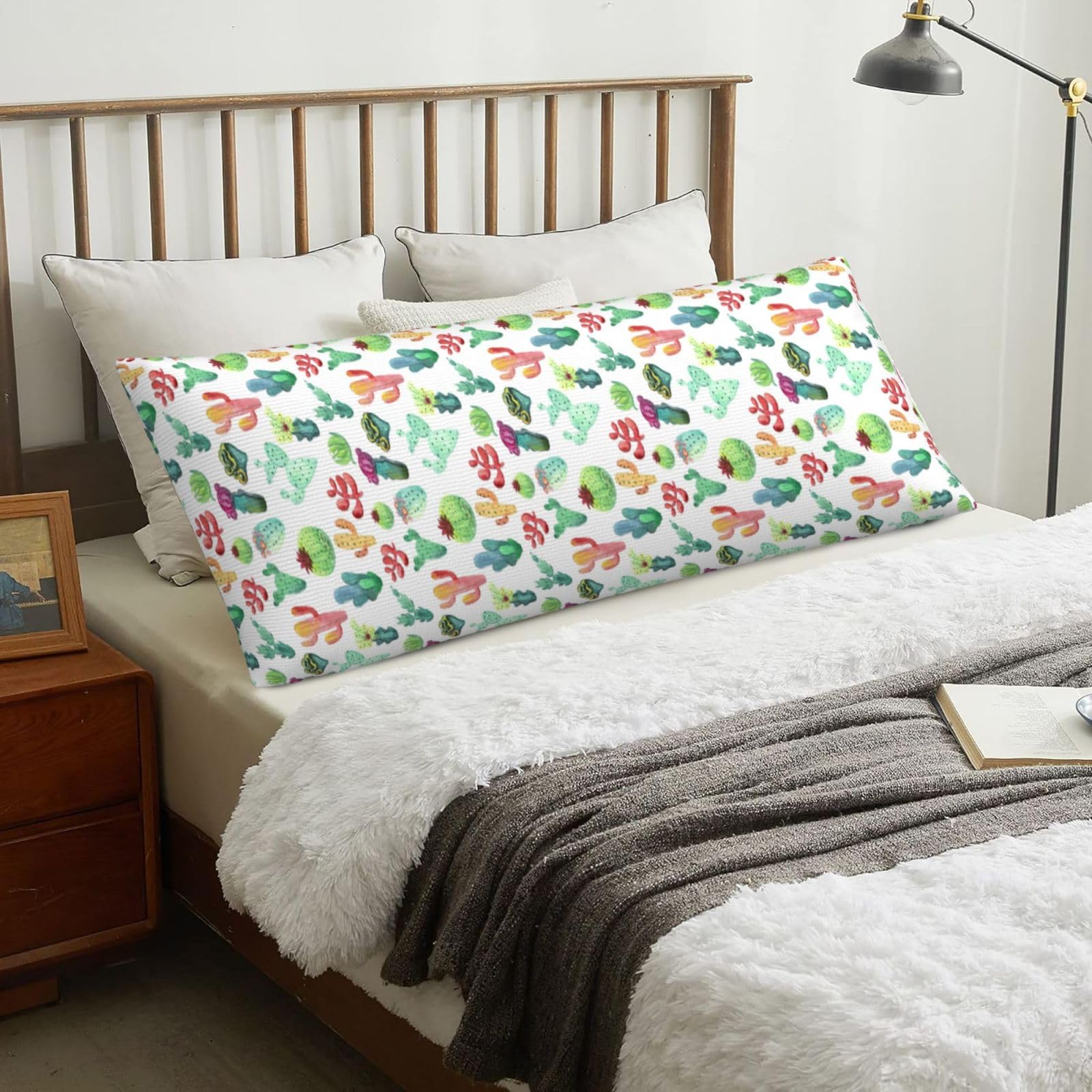 Watercolor Cactus Succulents, Body Pillow Cover with Zipper,Long Body Pillowcase 20 x 60 in