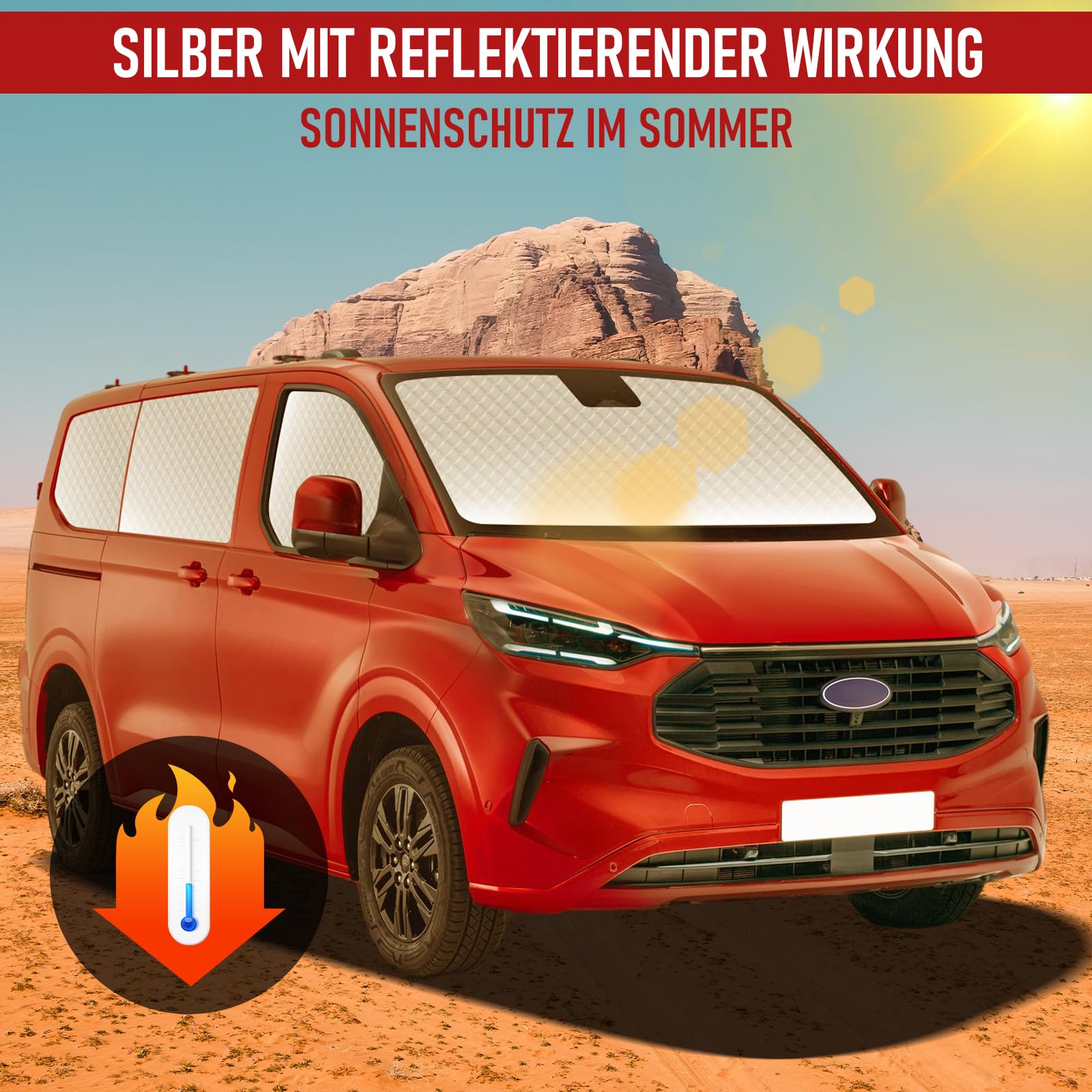 MaxAwe 8Stk Thermomatte Fahrerhaus passend für Ford Transit Custom SWB, Luxus Interne Auto Sonnenblende Frontscheibenabdeckung, Thermo Jalousien Set Verdunkelung, Sonnenschutz Windschutzscheiben Matte