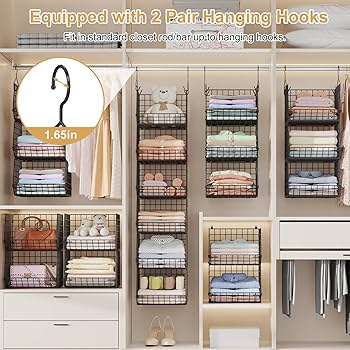 TOPIA HOME 6-Shelf Hanging Closet Organizer, Two Separable 3-Tier Thickened Fabric Hanging Closet Shelves With Mesh Pockets, Collapsible Closet Organizers And Storage Organization, Beige