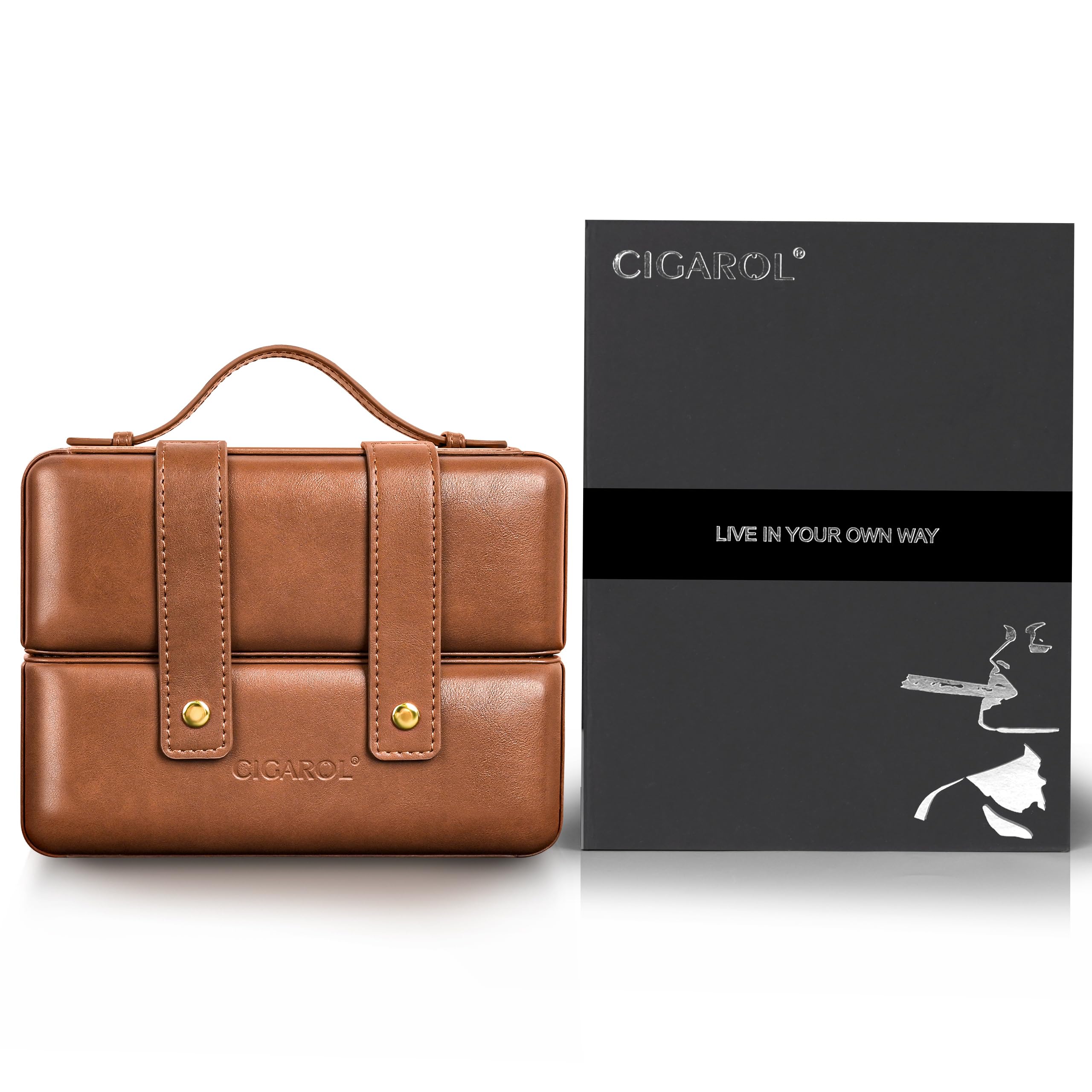 Humidor per sigari in pelle, set da viaggio con igrometro e umidificatore, portatile da viaggio, per 6 sigari