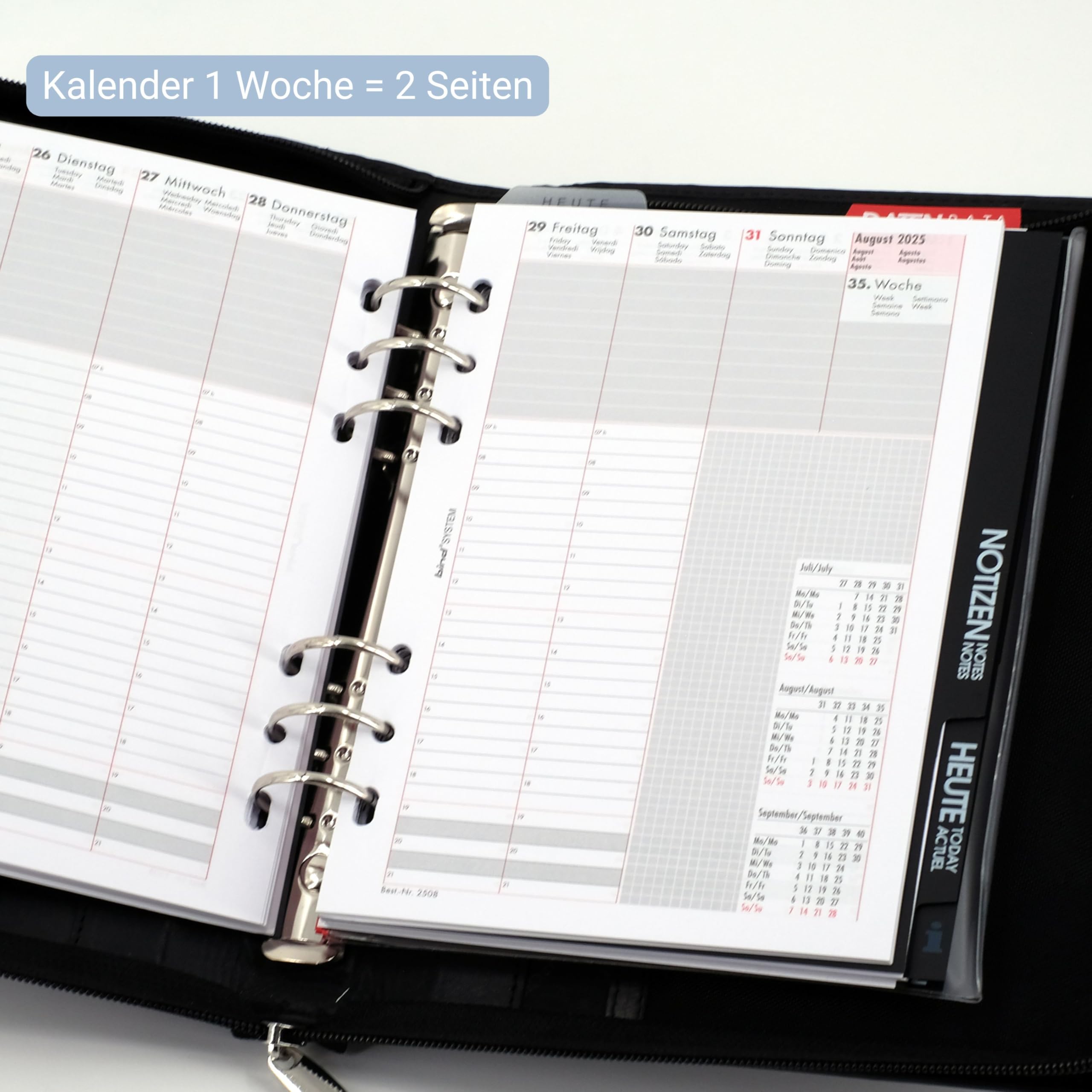 Bind T 301 - Managerplaner A5, Timeplaner aus Nappaleder, Systemplaner in schwarz, Terminplaner mit Systemeinlage Manager, Kalender 1 Tag = 1 Seite, Planer mit Reißverschluss, Timer ca. 25,5 × 21,5 cm [Office Product]