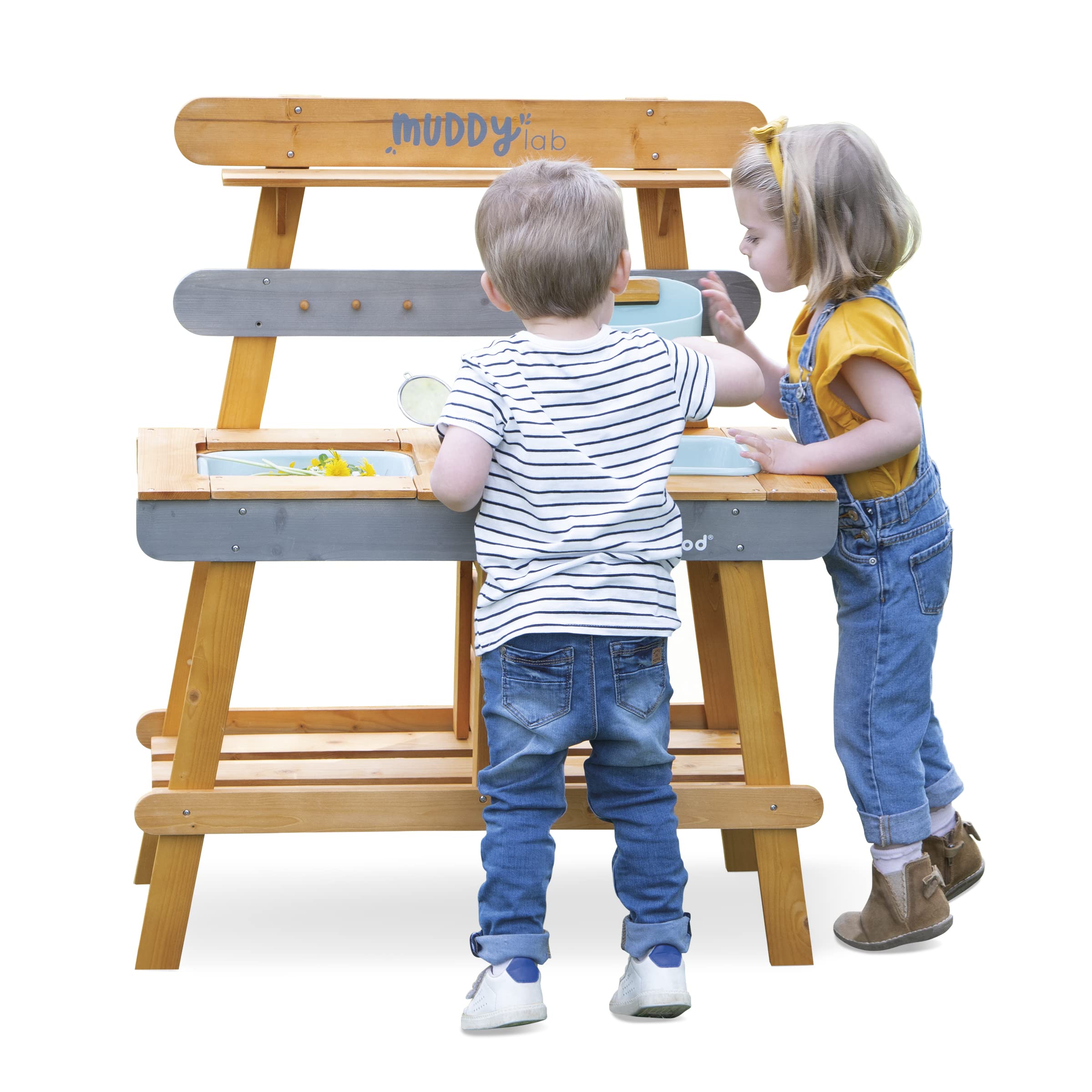 Janod - Muddy Lab - Kinderküche für draußen aus FSC-Holz - 10 Utensilien - Rollenspielzeug - Outdoor-Kinderspiel - Ab 3 Jahre, J06632