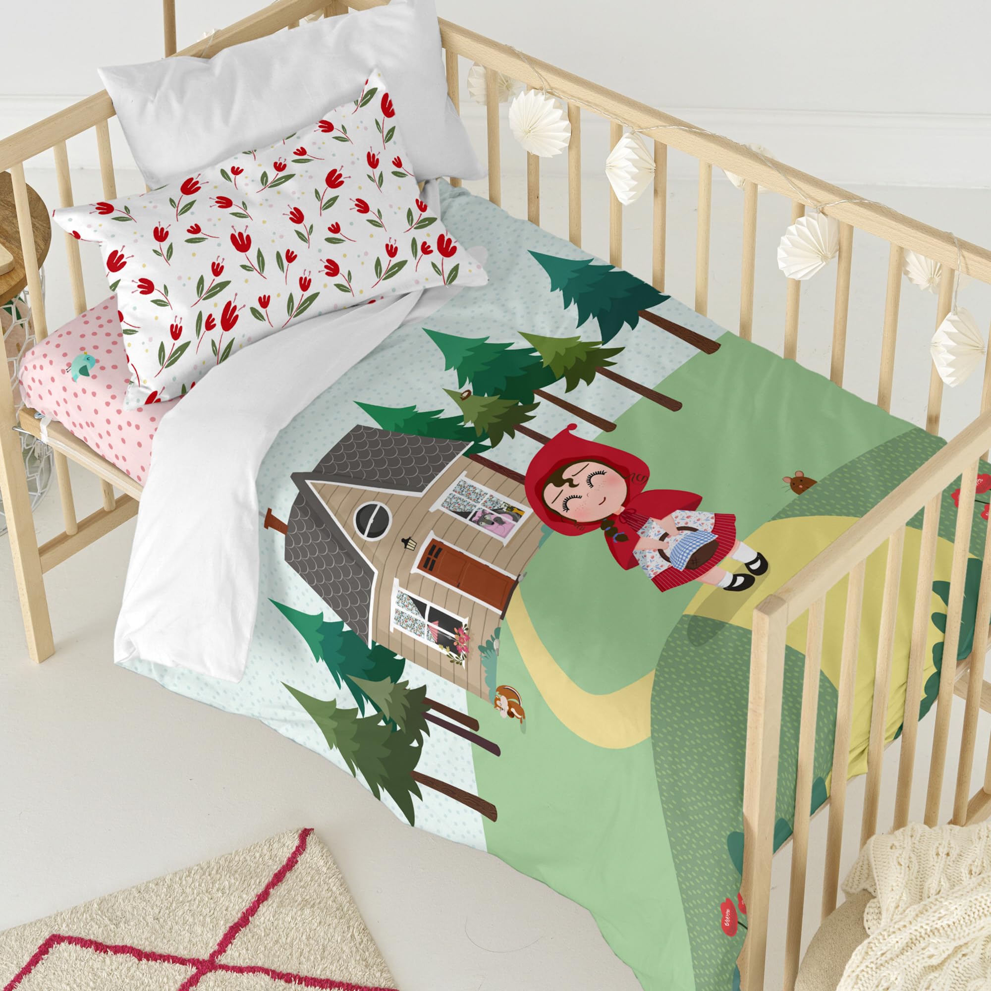 Juego nórdico Cuna Red Riding Hood para abrigar al bebé en cama 100x120