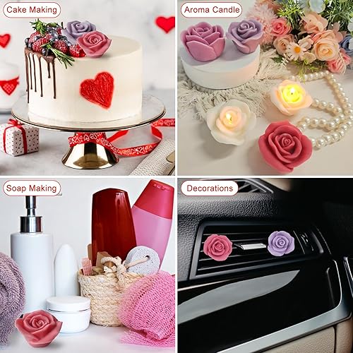 Miniatura 5 de JDH - 3 moldes de silicona para velas de rosas, para hacer velas, velas perfumadas, cera de soja, pasteles, jabón, fundición de resina para