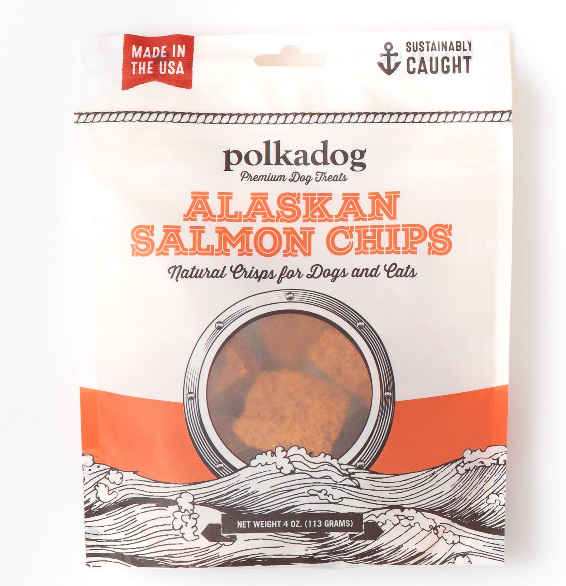 PolkadogCrunchy Alaskan Salmon Chips, Dog Treats – 100% Wild-Caught Fish Treat for Dogs, Cats – All-Natural, Grain-Free, Gluten-Free Pet Chips – Single Ingredient Snacks – 4 oz.