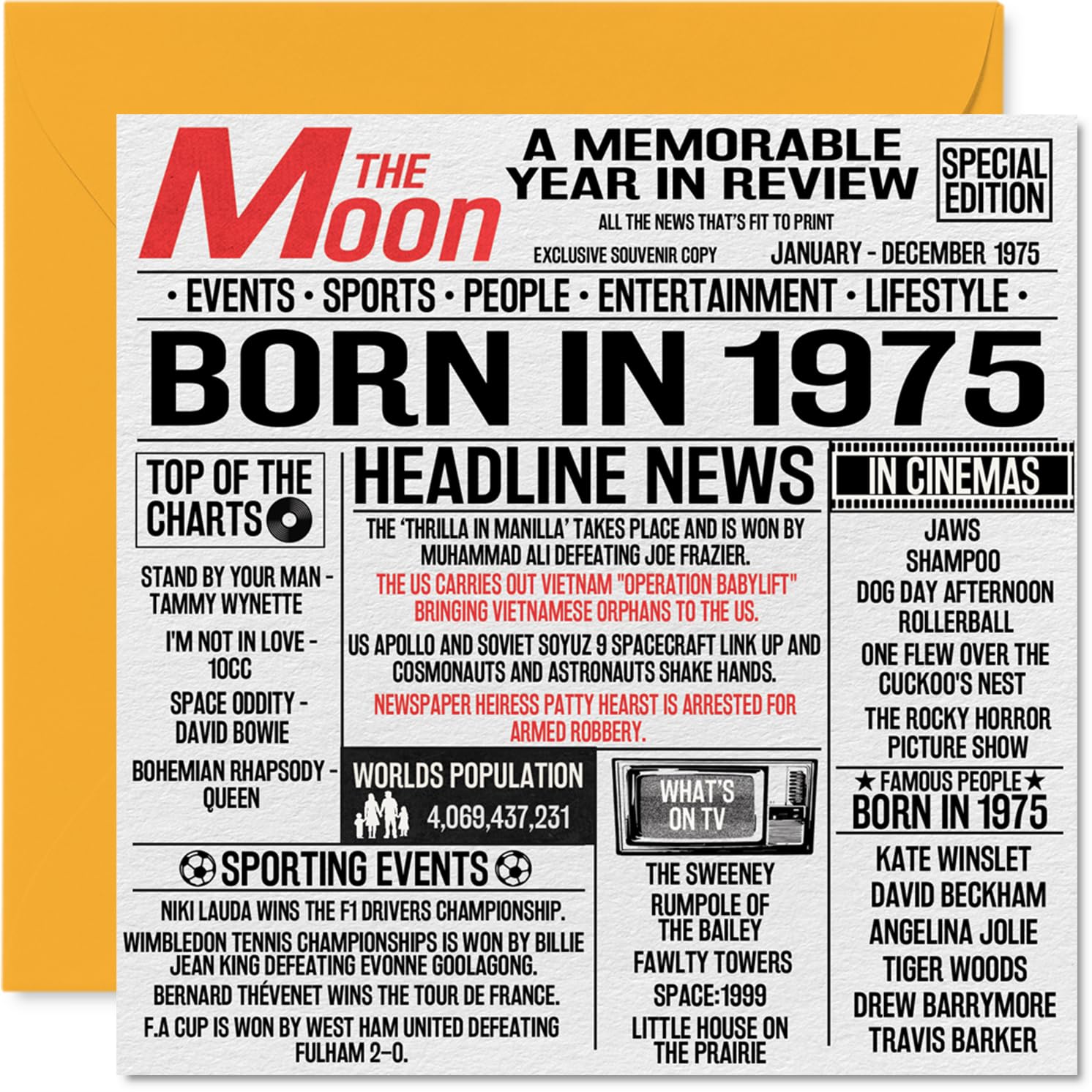 51st Birthday Cards for Men Women - Born In 1975 Newspaper - Happy 51 Birthday Card for Mum Dad Uncle Aunt Vintage Retro Back In 1975, 145mm Bday Greeting Cards