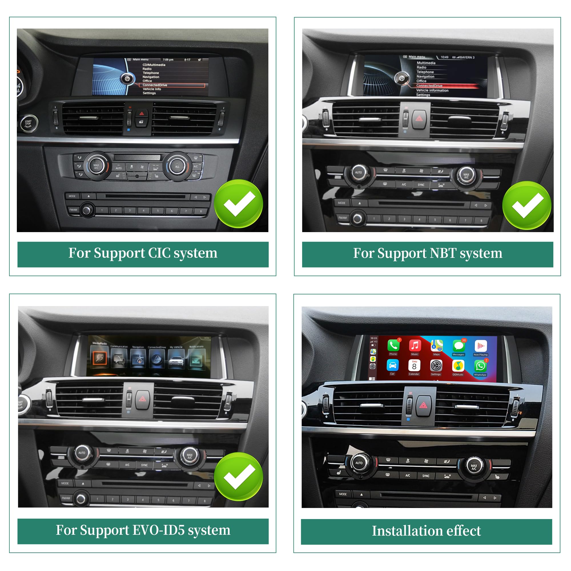 8.8 Ekran dotykowy CarPlay Radio Kit do BMW X3 F25 X4 F26 NBT System Android Auto Stereo Android 13 Aplikacje Netflix Spotify Prime Video Reddit Twitch Waze Gry Muzyka Nawigacja Waze Google Maps (256