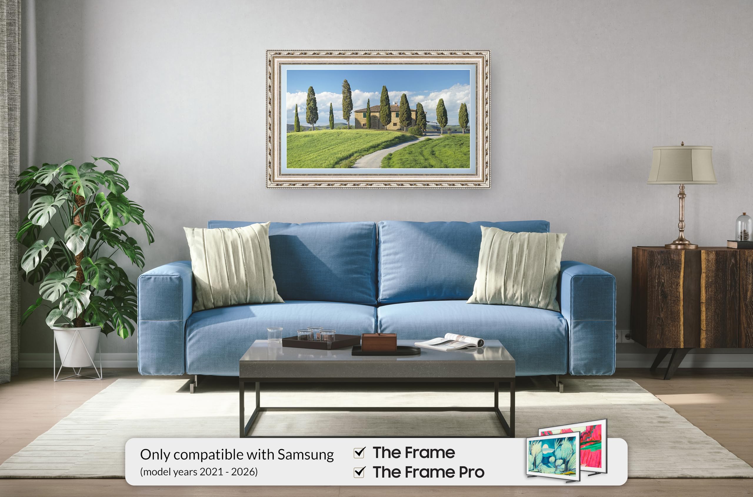 Frame My TV Deco TV Frames - Ornate Silver Smart Frame Compatible