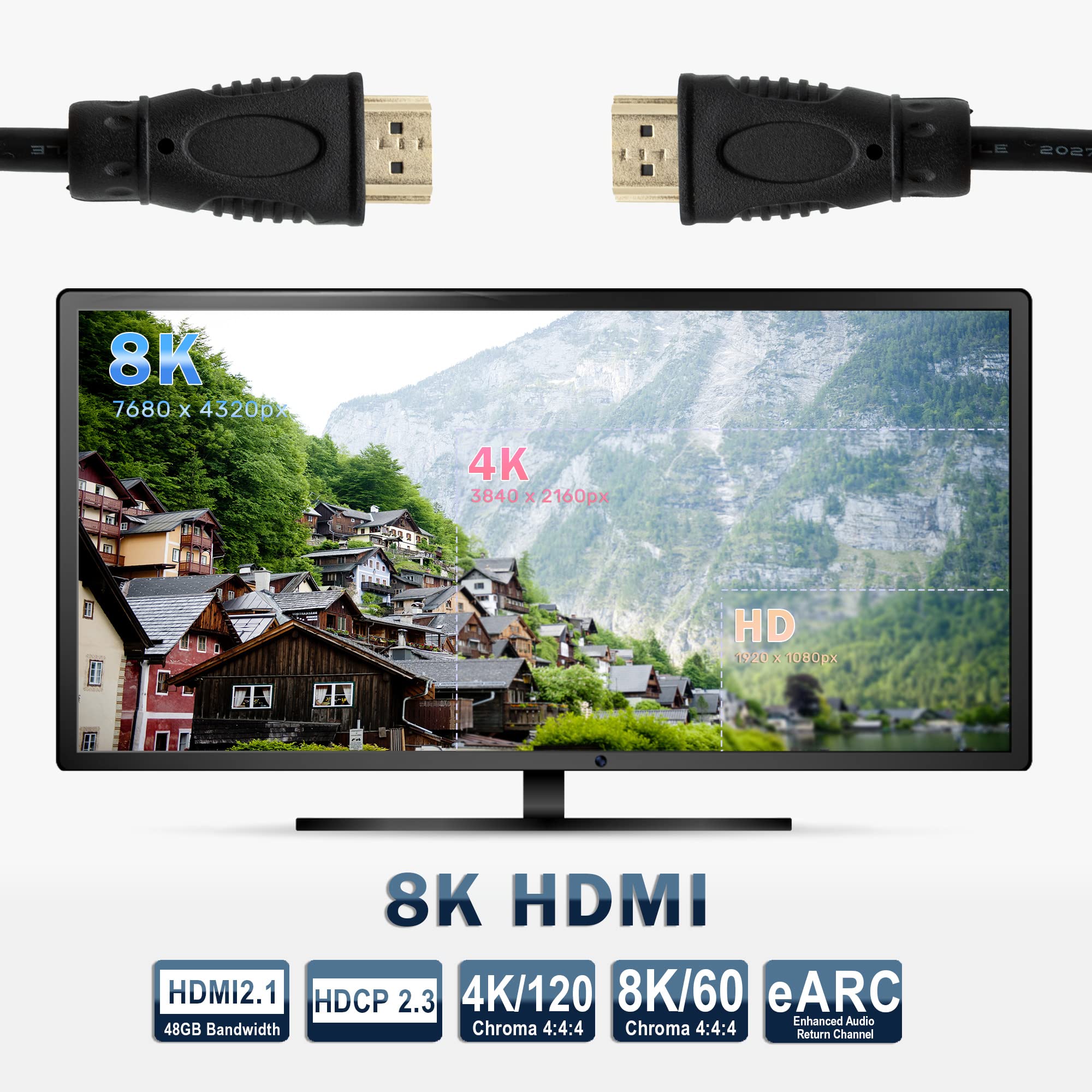 Amazon.com: J-Tech Digital 8K HDMI 2.1 Cable 1Ft. (3 Pack) | Ultra
