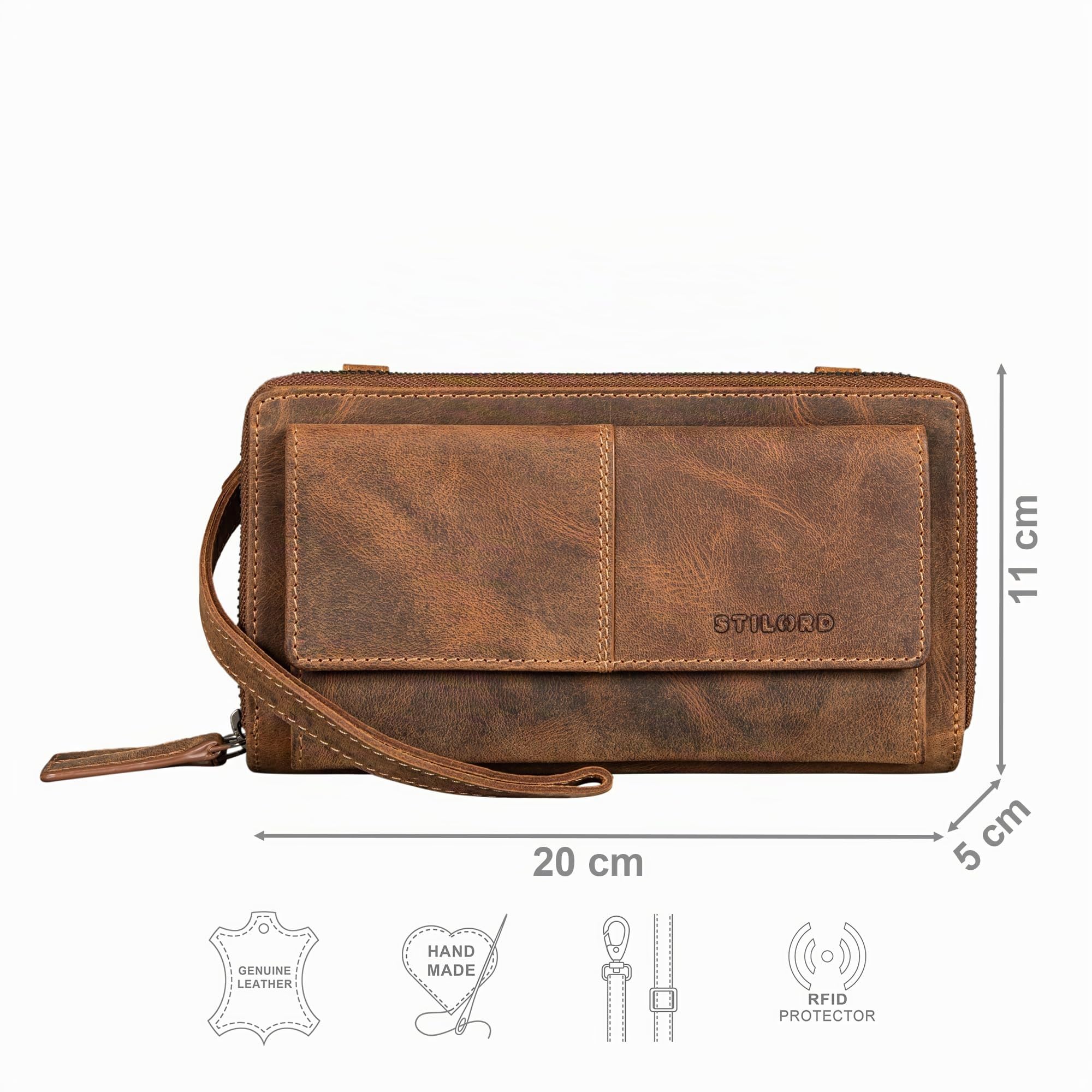 STILORD "Violina Deluxe 3-in-1 Handytasche mit Geldbörse zum Umhängen Damen Leder Klein - Auch Als Handgelenktasche tragbar - Kleine Ledertasche Damen Echt-Leder Farbe:bergamo - braun