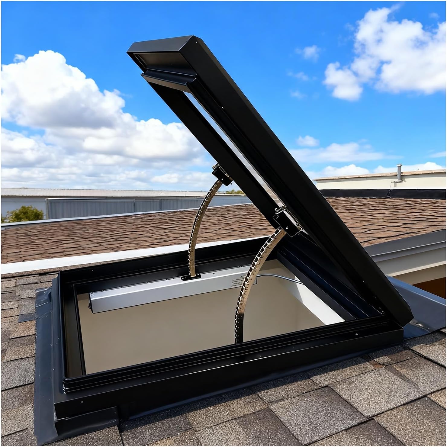Roof Skylight with Remote Control, All-in-one Sun Room Ventilation Door, House Garage Basement Attic Rain Sensor Skylight Window Well Cover(70x75cm/27.6x29.5in)