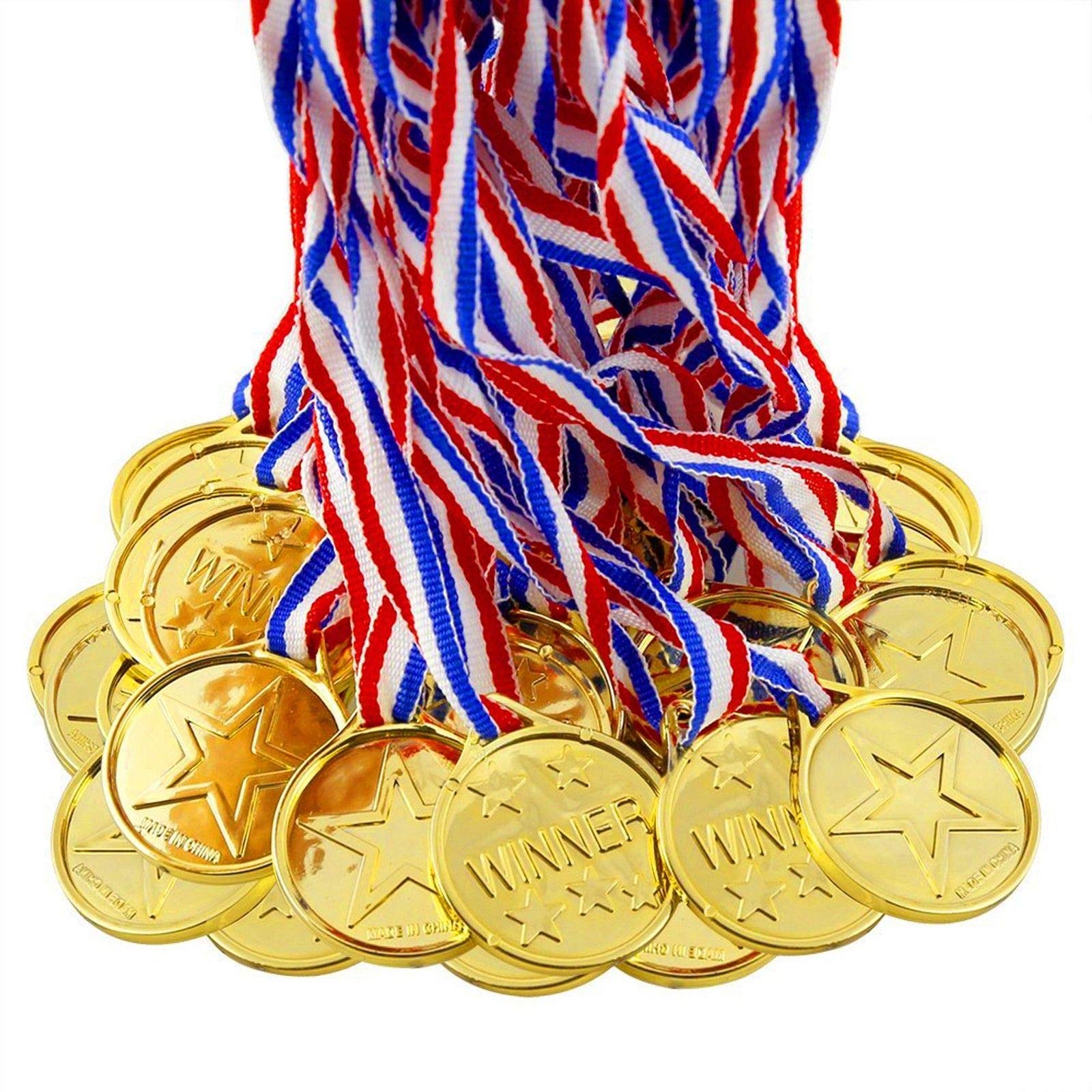 BJ-SHOP Winner Medals,Medals for Kids Plastic Gold Awards for Children Sport Day Party Olympic Theme Competition Reward(24 Pack)