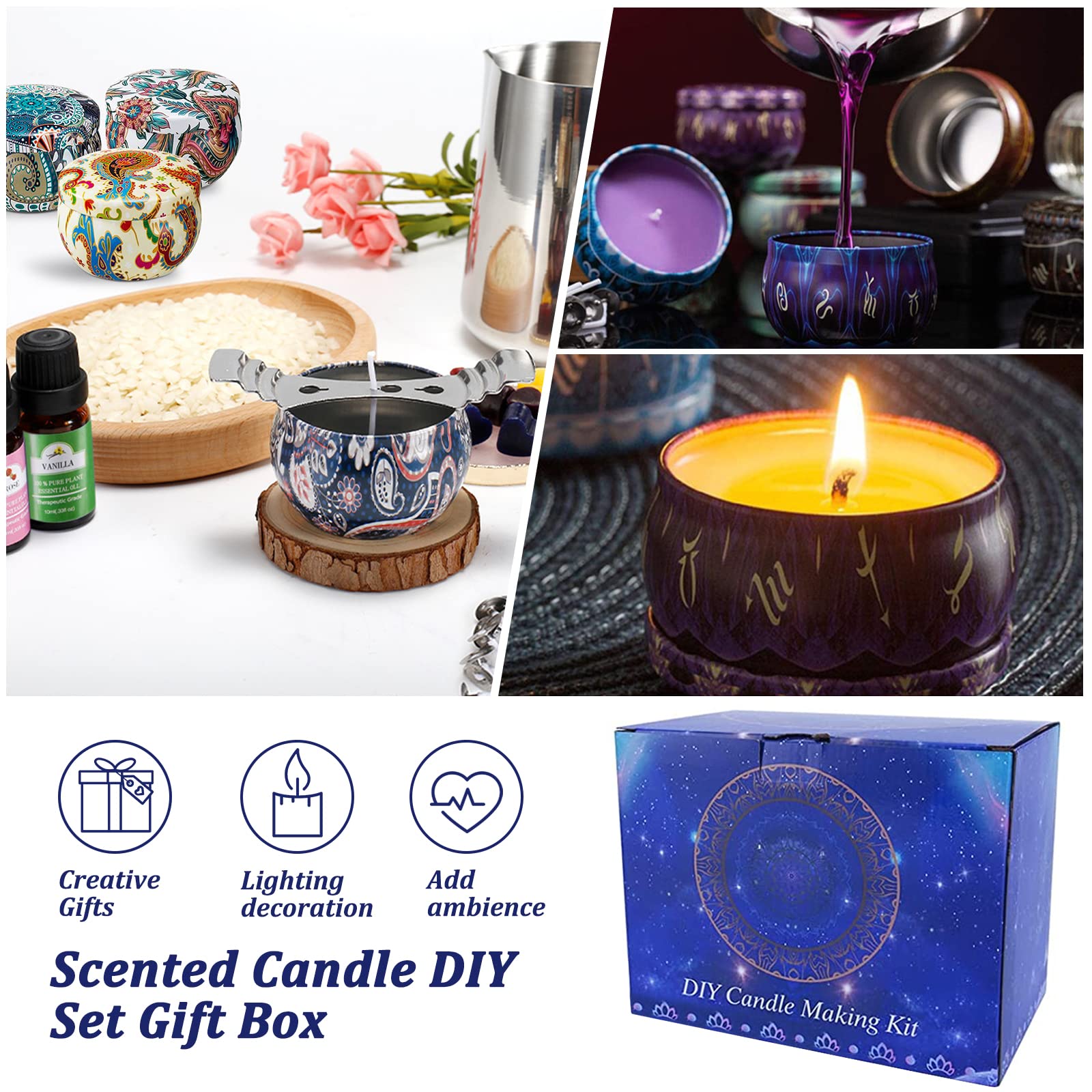 Scentoria Kit Fai Da Te Per Fare Candele - 400g Cera Di Soia, 90 Stoppini, 8 Coloranti, Pentolino E Accessori - Set Completo Per Candele Fatte In Casa