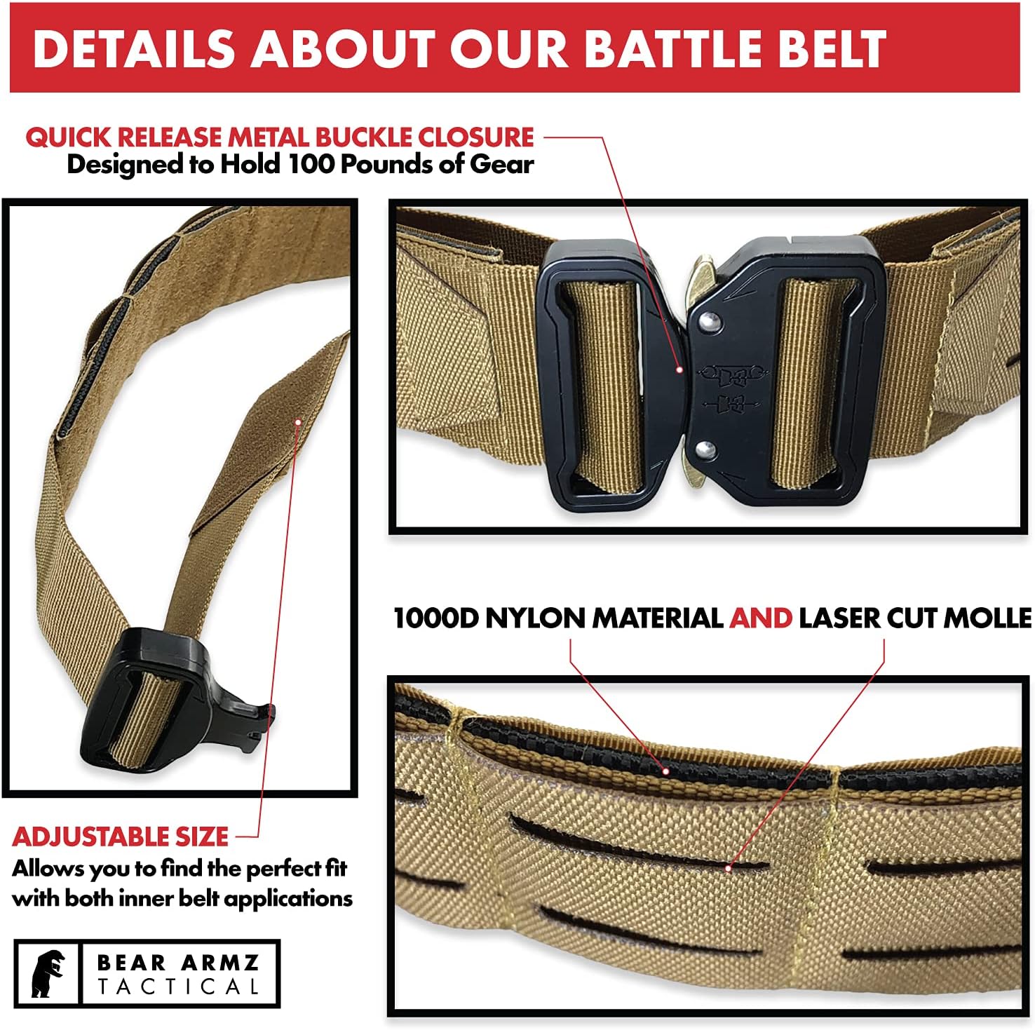 Battle Belt | Heavy Duty Nylon Belts | Molle Riggers Belt | American Company - Image 4