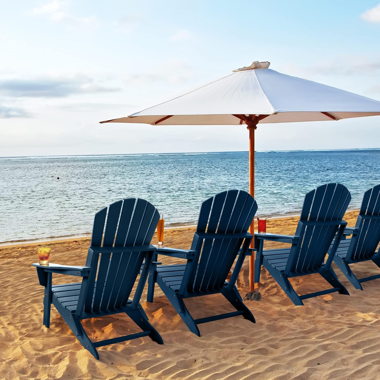 FUNBERRY Folding Adirondack Chair Set of 4, HDPE All Weather Fire Pit Chairs with Cup Holder for Outdoor