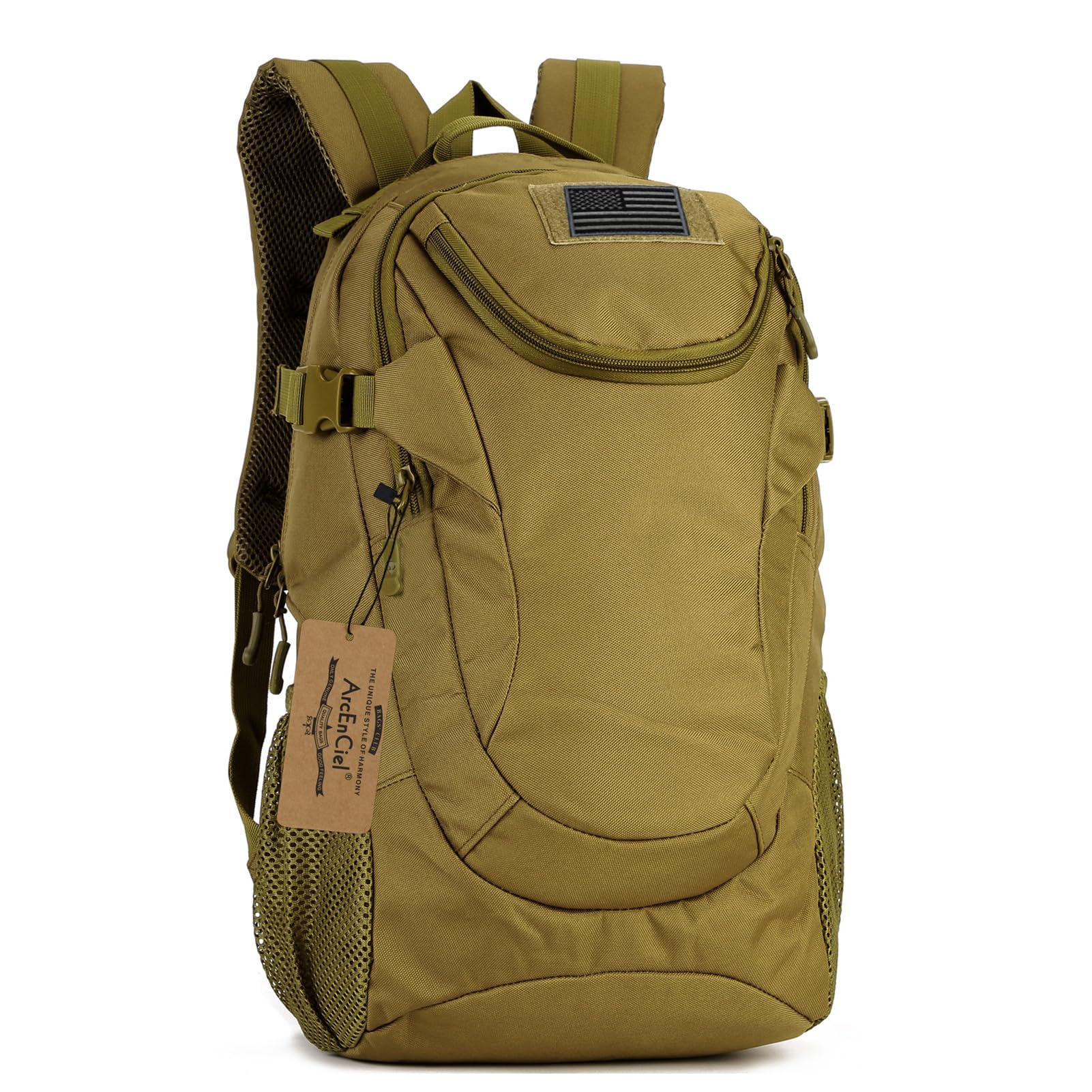 ArcEnCiel Motorcycle Tactical Backpack for Men - With Rain Cover & Patch, Water Resistant for Hiking, Commuting & Outdoor