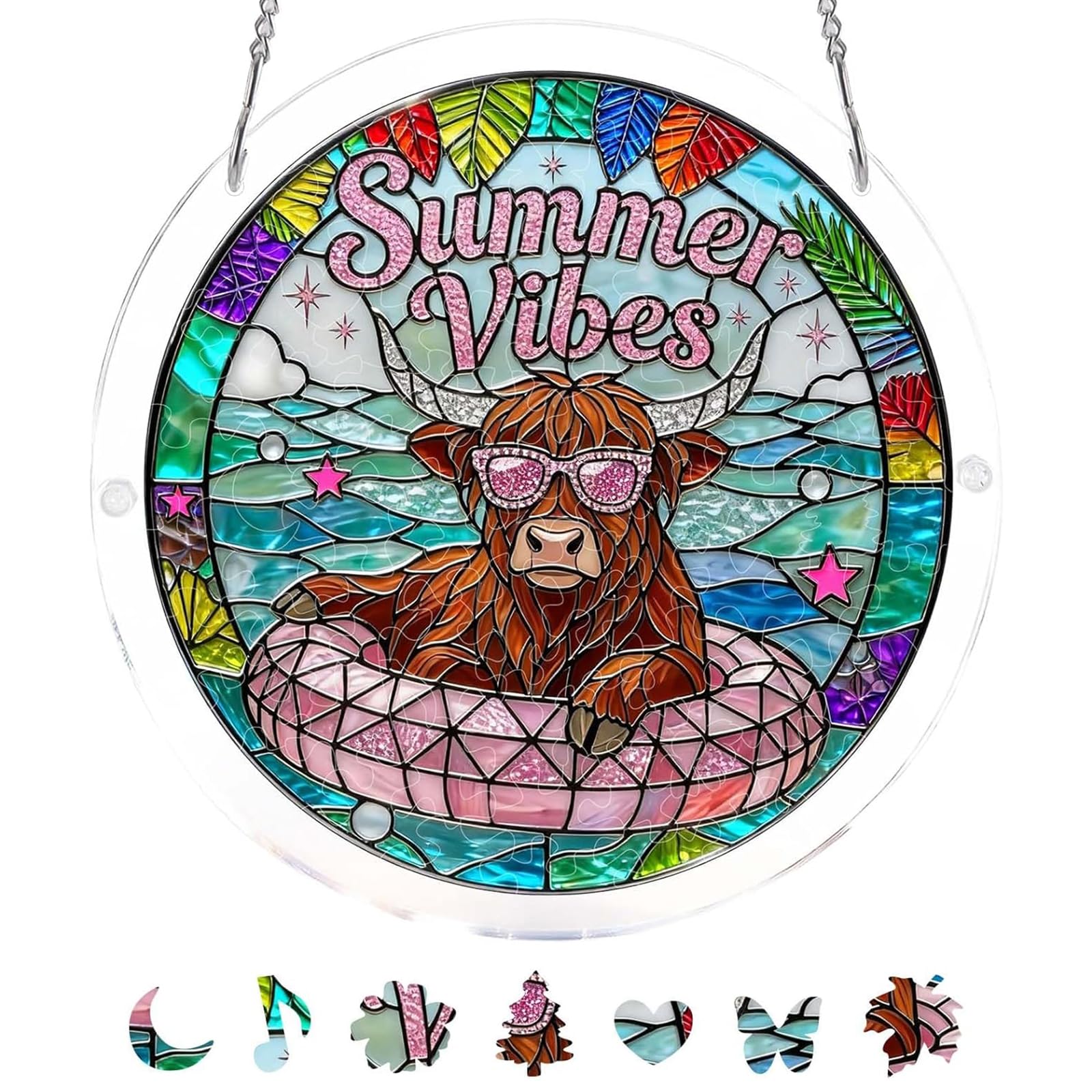 Animal Acrylic Puzzles Suncatcher Window Hanging, DIY Suncatcher Kits for Doors Garden, Sun Catcher Stained Glass Acrylic Puzzle, Garden Decoration for Apartment Living Room Bedroom-#1 S-18.5cm