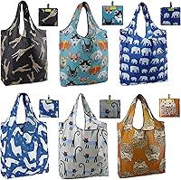 BeeGreen Reusable Grocery Bags 6 Pack - Foldable Heavy Duty Tote Bags with Cute Animal Designs, X-Large Washable Ripstop Fabric for Shopping Travel Gifts