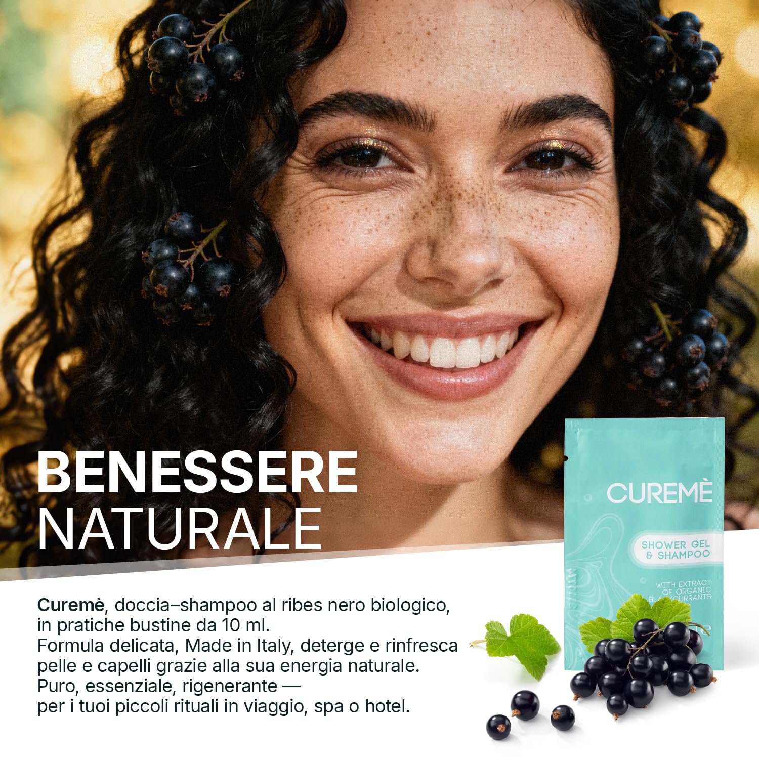 MAQA 100 Pezzi Doccia Shampoo Cortesia Monodose 10 ml Bustina Estratto Bio di Ribes Nero Eco-Friendly