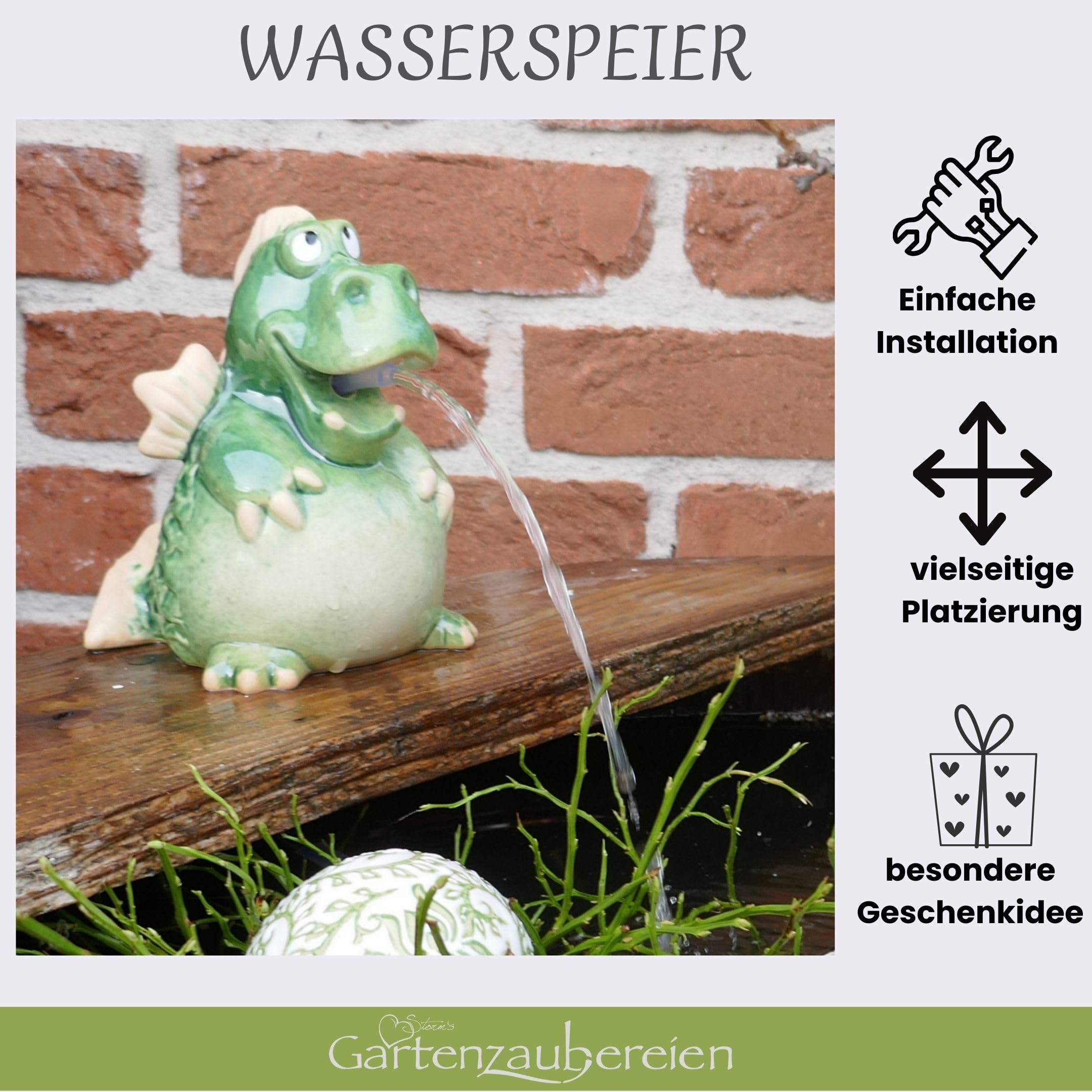 Produktbild von Solarpumpe Wasserspiel Storm's Gartenzaubereien Wasserspeier Fisch - Solarbetrieben Für Teiche & Miniteiche | 15,5cm Höhe Garten Deko Fisch Solarpumpe