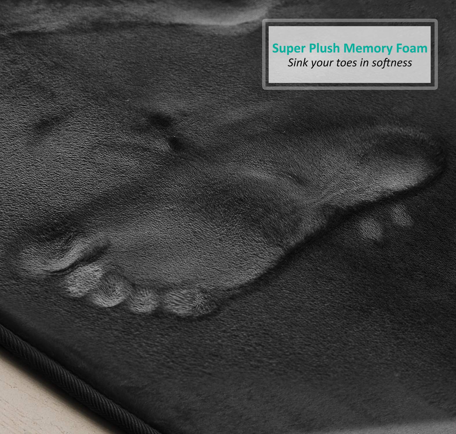 Clara Clark Bathroom, Velvet Memory Foam Mat, Non-Slip Bath Rugs Ultraweicher, Rutschfester und saugfähiger Badezimmerteppich, Samt Fleece, Schwarz, 17 x 24 + 20 x 32, 2