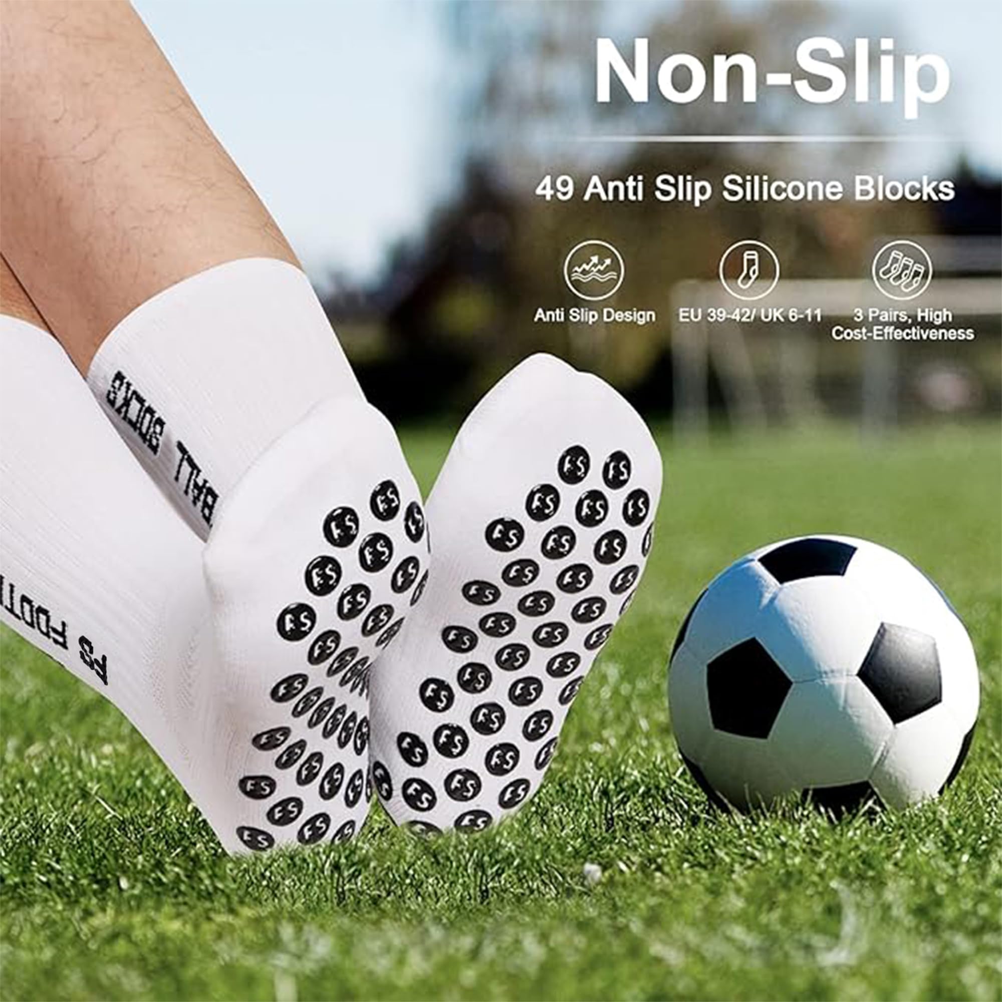 Gohanny Calze Calcio Antiscivolo Pacco da 3 Grip Socks Calcio, 35-39 39-46, Pettinato al 75%, Traspirante ed Elastico, Football Socks per Uomo Donna-Unisex Adulto