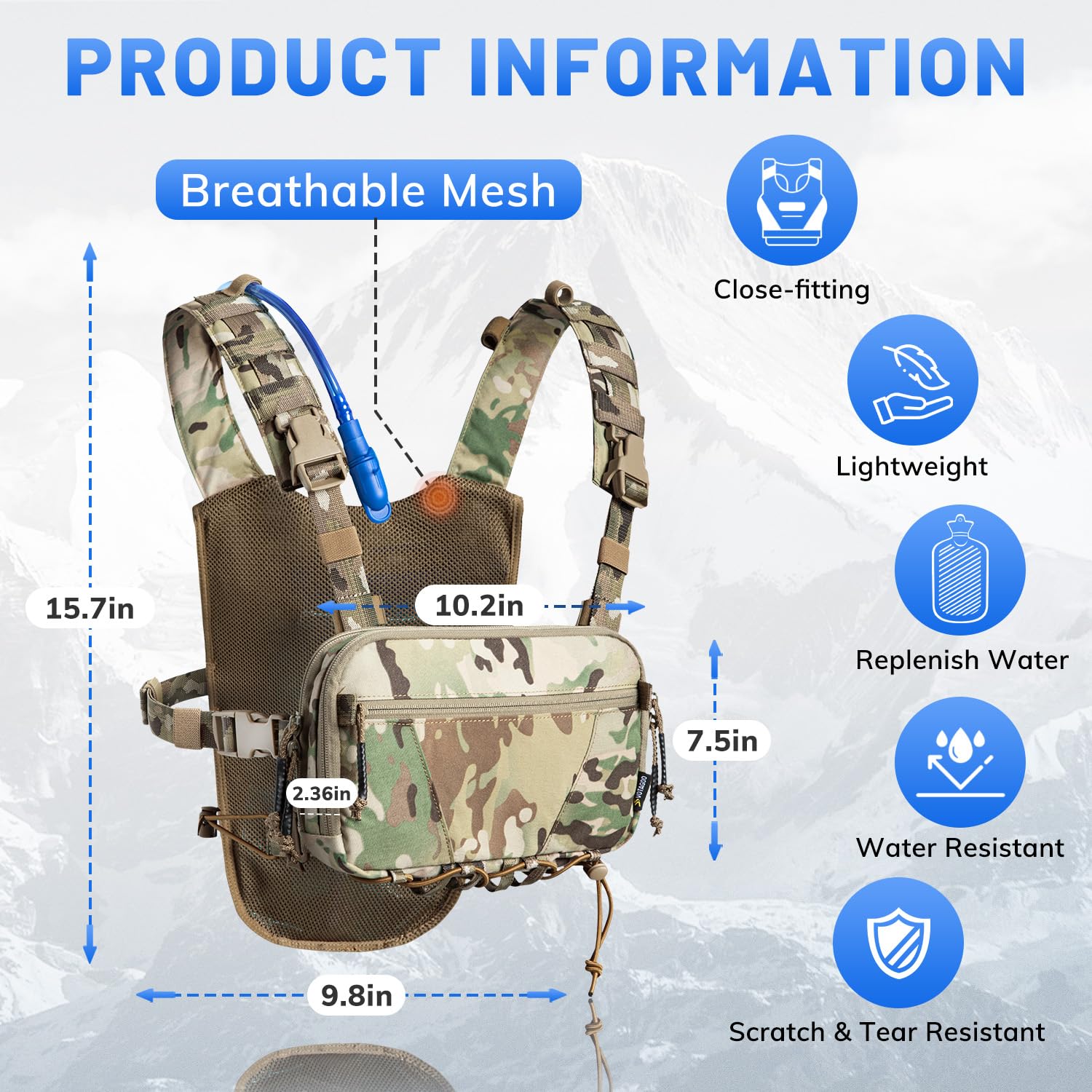 VOTAGOO Gilet d'hydratation léger pour la course à pied avec poche à eau de 2 l, sac à dos pour la randonnée, le cyclisme, la chasse, l'escalade, pour homme et femme