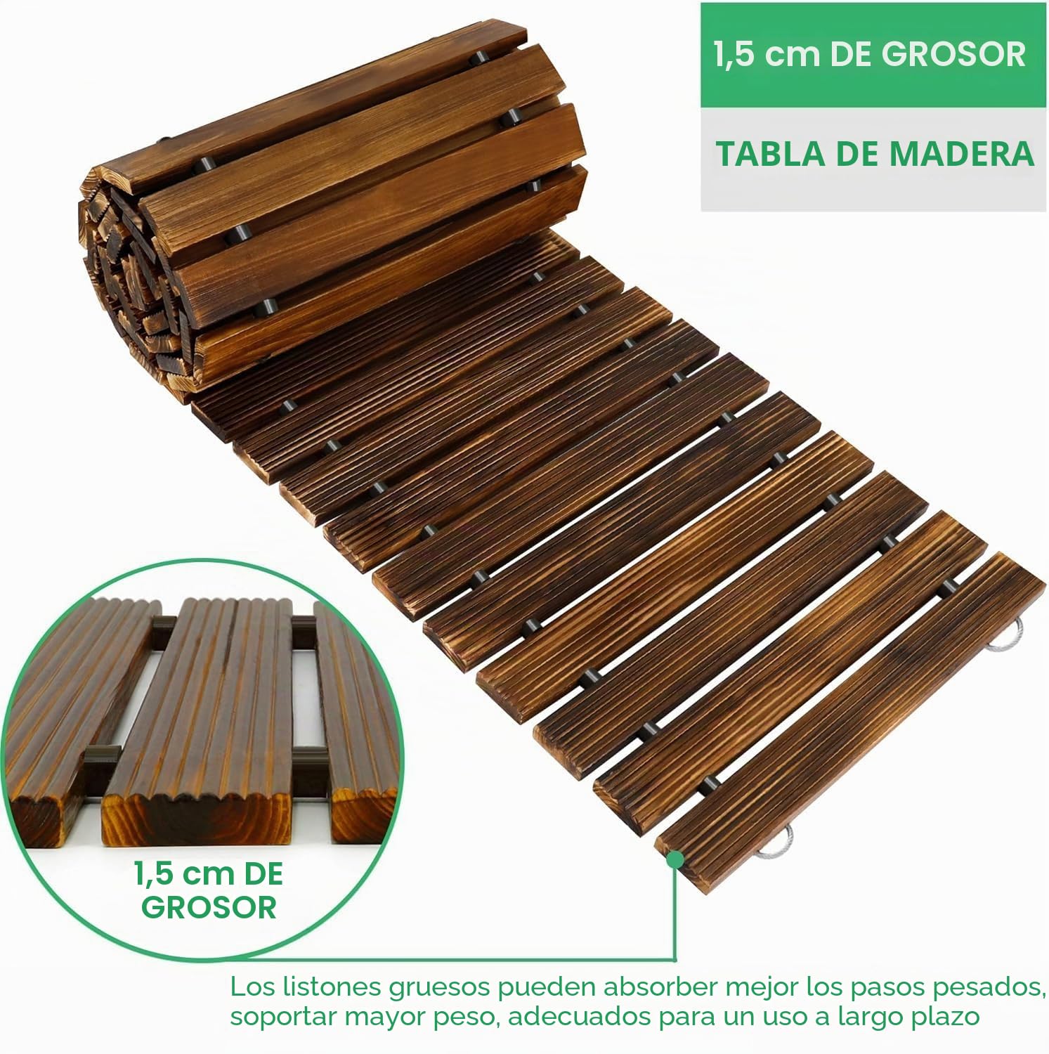 Camino de jardín enrollable, camino de jardín de madera, resistente a la intemperie para patios al aire libre, pasarela de madera dura enrollable de 17 pulgadas de ancho (marrón oscuro, 8 pies rectos)
