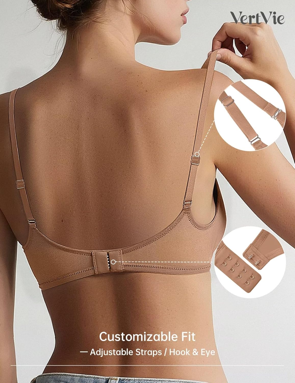 Vertvie Women's Sheer Balconette Bras Unlined Underwire Plunge Bra Mesh See Through Sexy Bralettes (Gravel Beige,40C) - Image 4