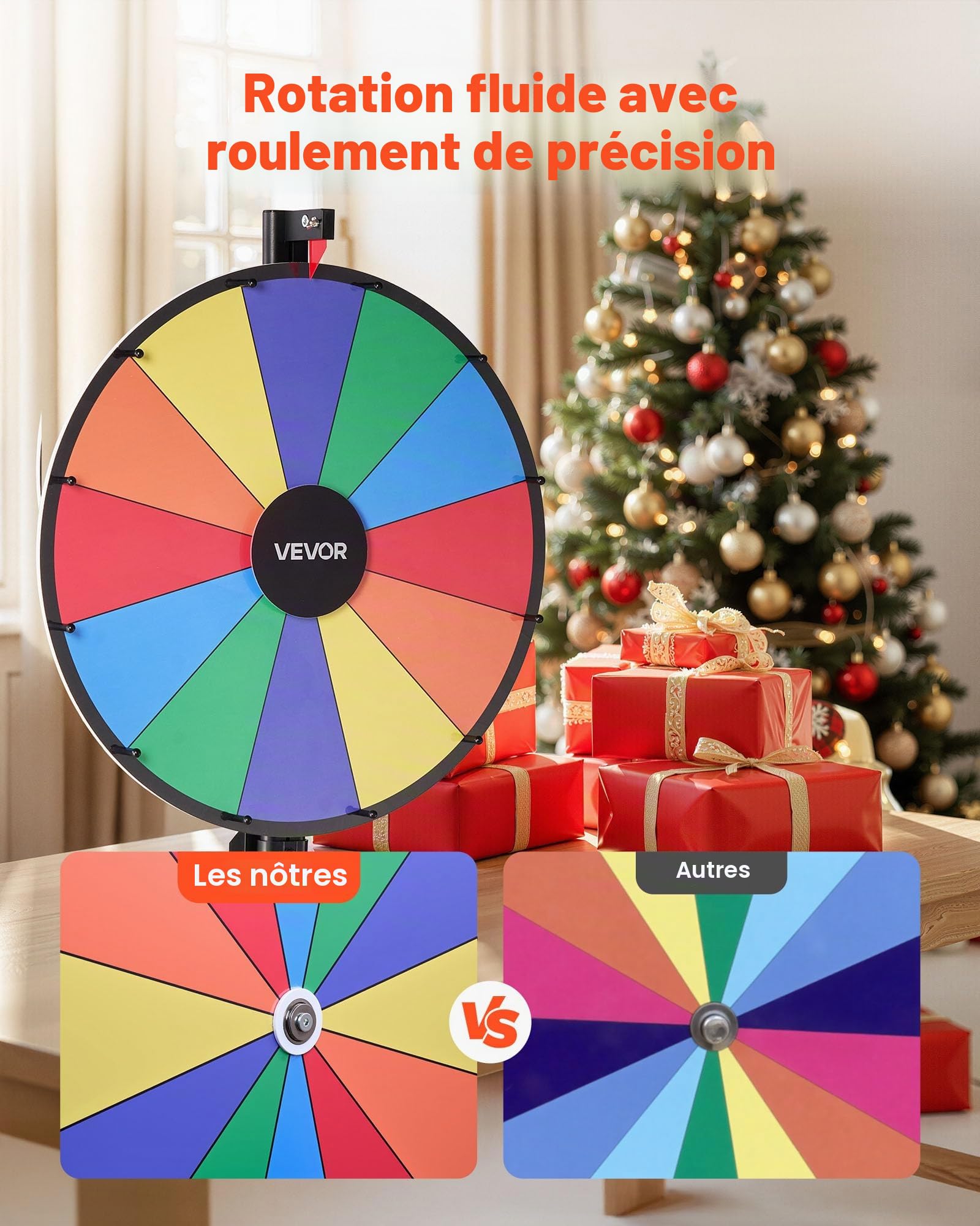 VEVOR Roue de Fortune, 610 mm, Roue de la Chance avec Support à Hauteur Réglable, 12 Secteurs en 6 Couleurs, Jeu pour Fêtes, Salons, Carnavals, Foires, avec Effaceur et 2 Marqueurs