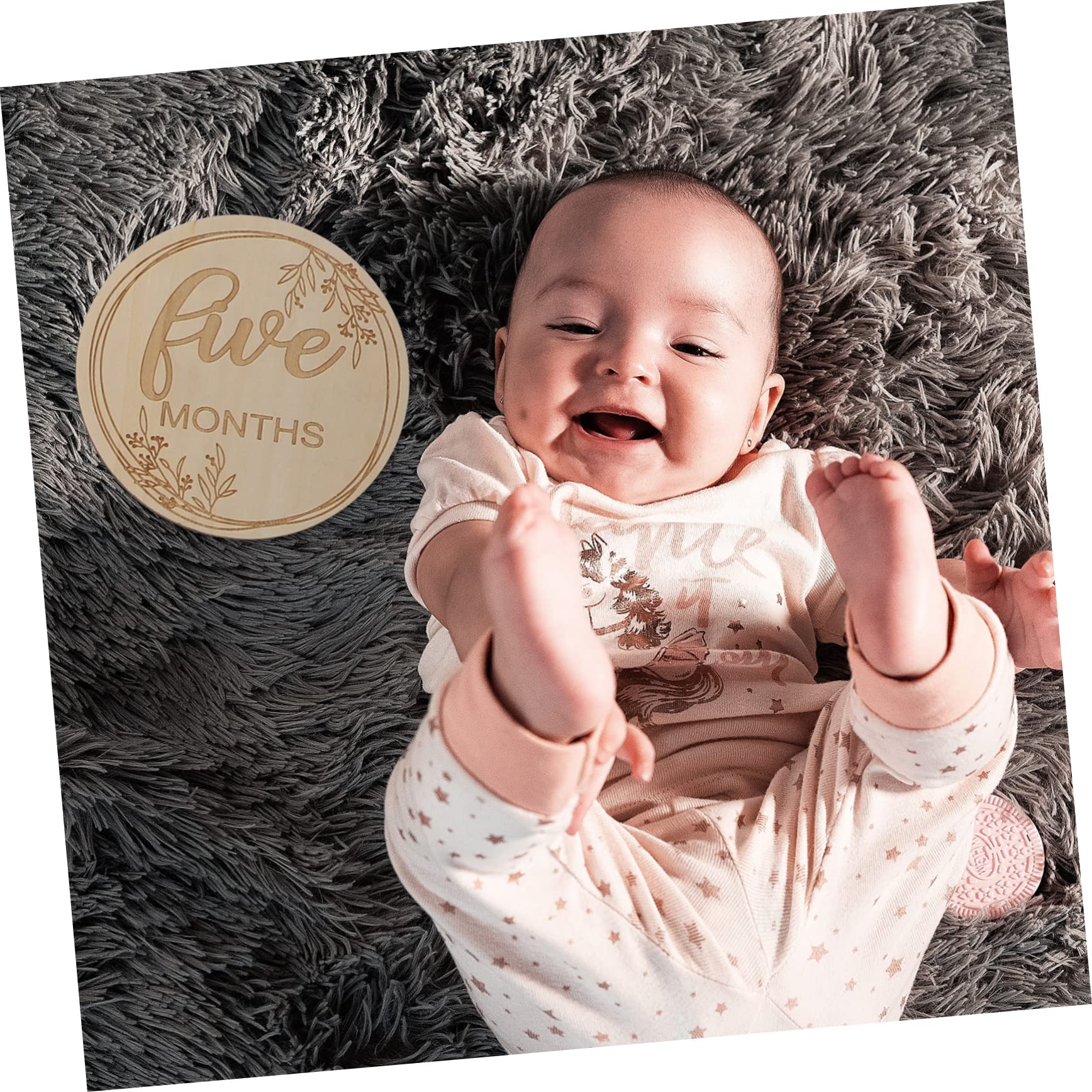 ibasenice Piezas Tarjeta Conmemorativa del Mes Apoyos De La Foto para Crecimiento Infantil Tarjetas De Crecimiento Mensual Juguetes para Cochecito Niño Recién Nacido Bebé Regalo De Madera