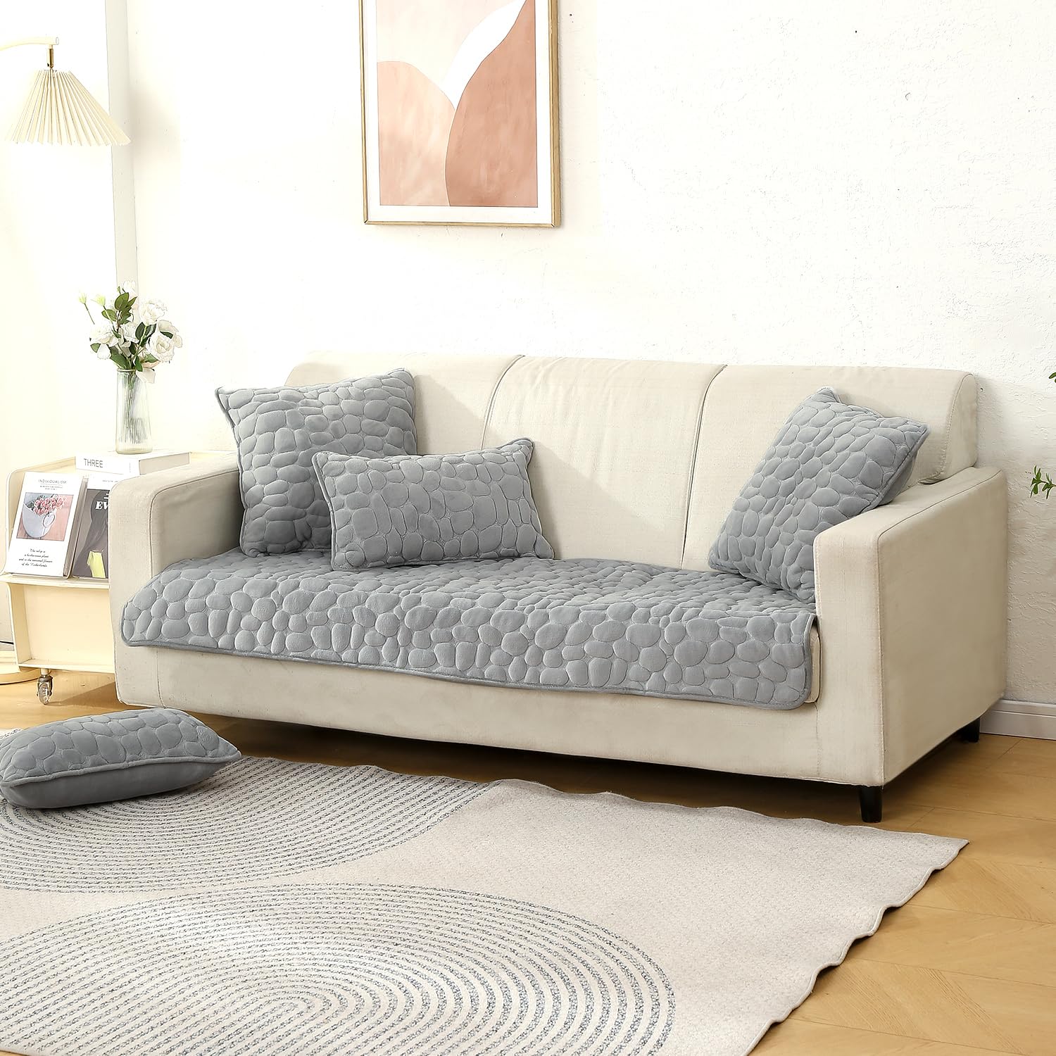 HOKIPO Premium Pebble Milk Velvet Anti Slip Sofa Mats for L Shape and 1/2/3 Seater Sofa. Make Your Own Sofa Cover Set, 90(D) x 220(L) cm, Moon Grey (AR-5027-GRY) (B0CSYT7NDY) Amazon Price History, Amazon Price Tracker