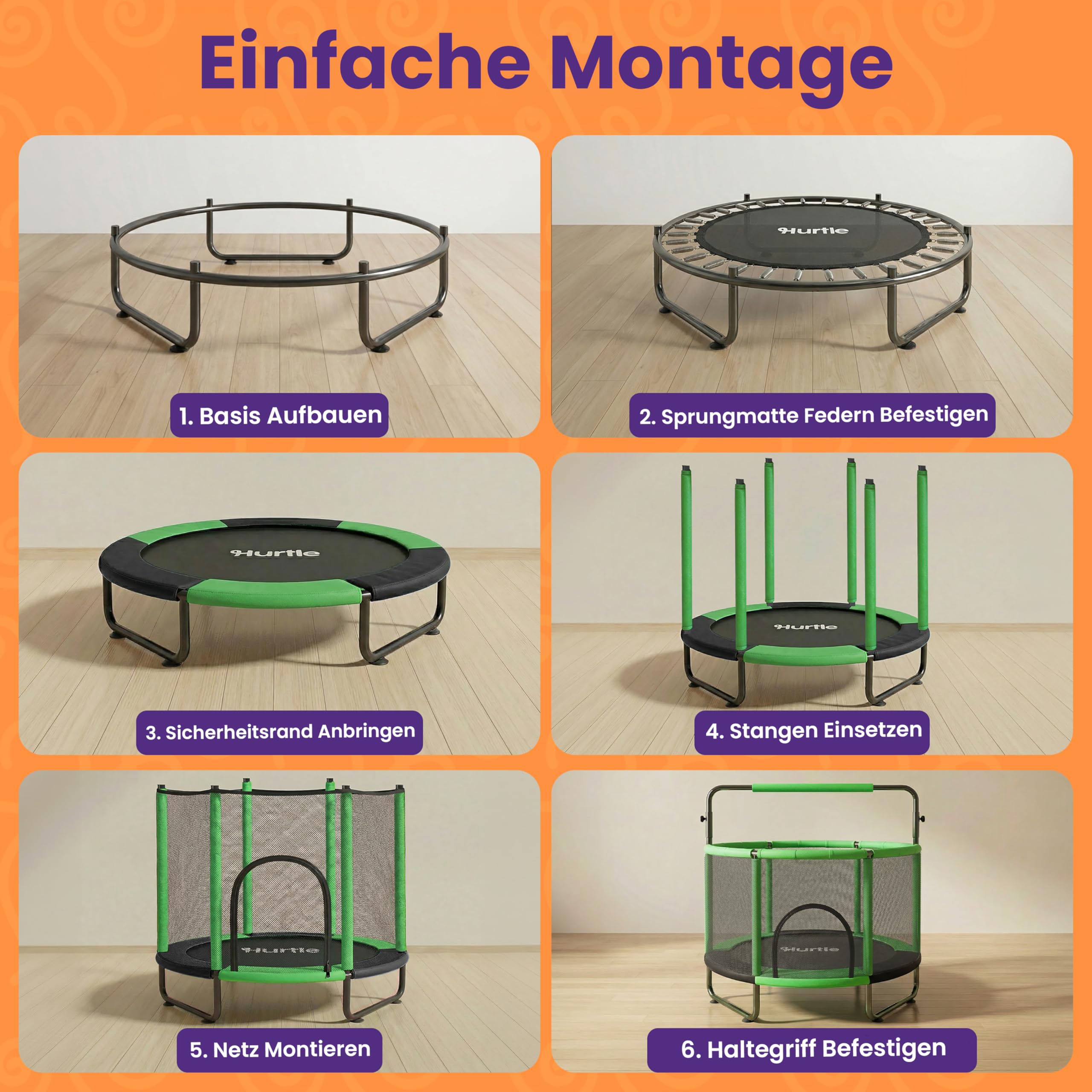 Hurtle Kindertrampolin - 140 cm mit Sicherheitsnetz – Trampolin Kinder Indoor Outdoor mit Haltestange, Schaukel, Ringe, Boxsack und Bällen bis 200 kg belastbar